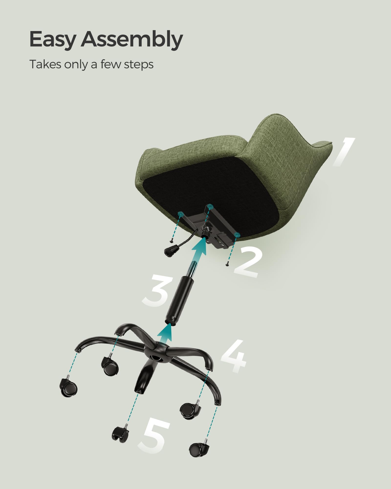 SONGMICS Office Chair - Adjustable Height Swivel Design | 110 kg Load Capacity | Green Cotton-Linen 8