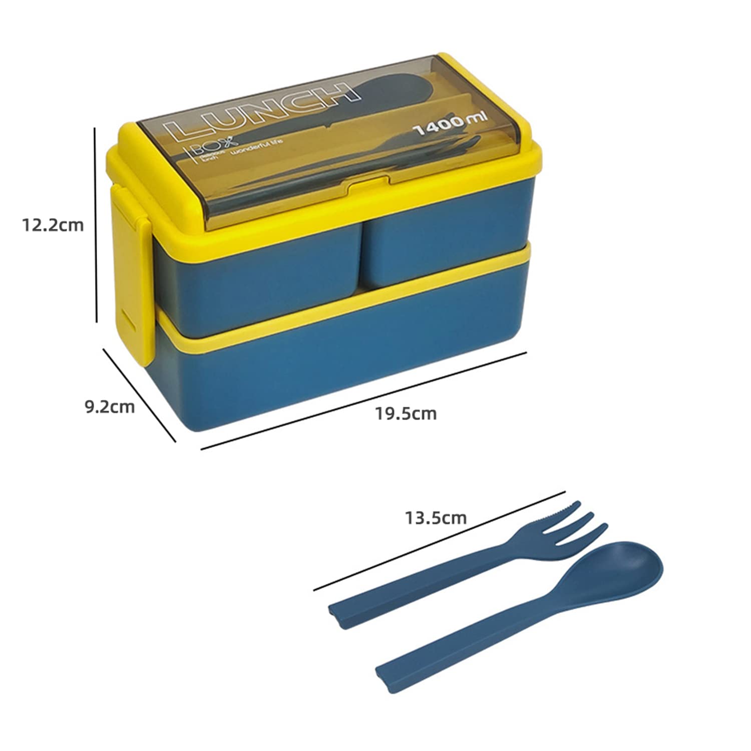 Lychico 1400ml Bento Box - Stackable 2 Layer with Spoon & Fork | Food Grade PP 6