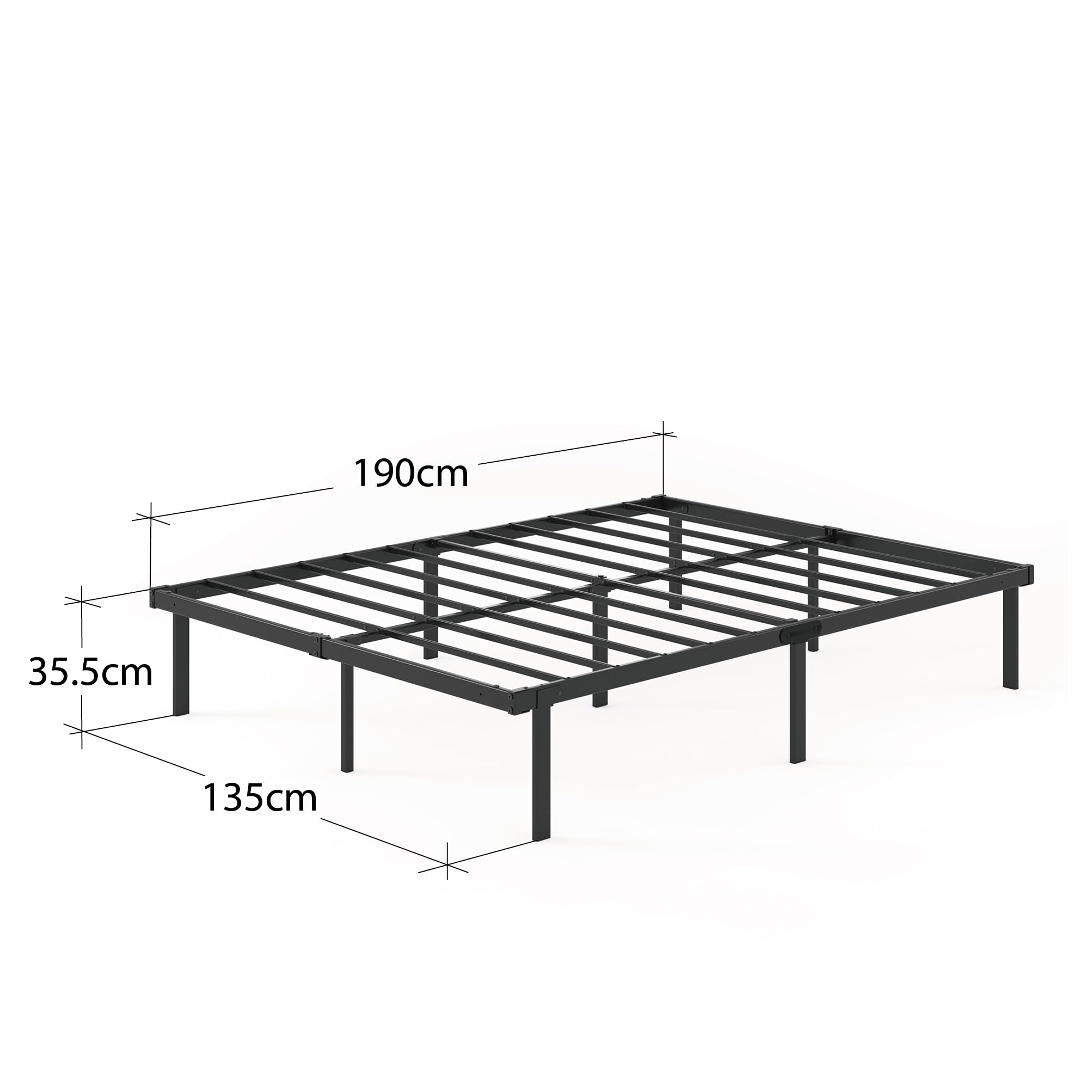 Zinus Caleb Double Bed Frame - 4ft6 (135 x 190 cm) - 14.2'' Height - Black Steel
