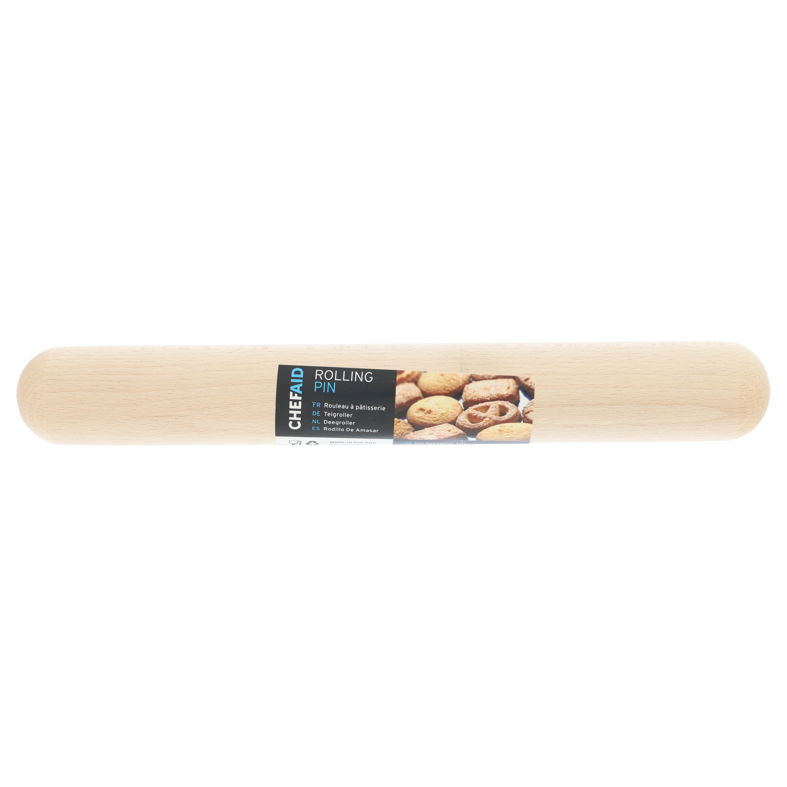 Chef Aid Wooden Rolling Pin - Traditional Design | 30cm Size | Multi-Purpose Dough Tool 1