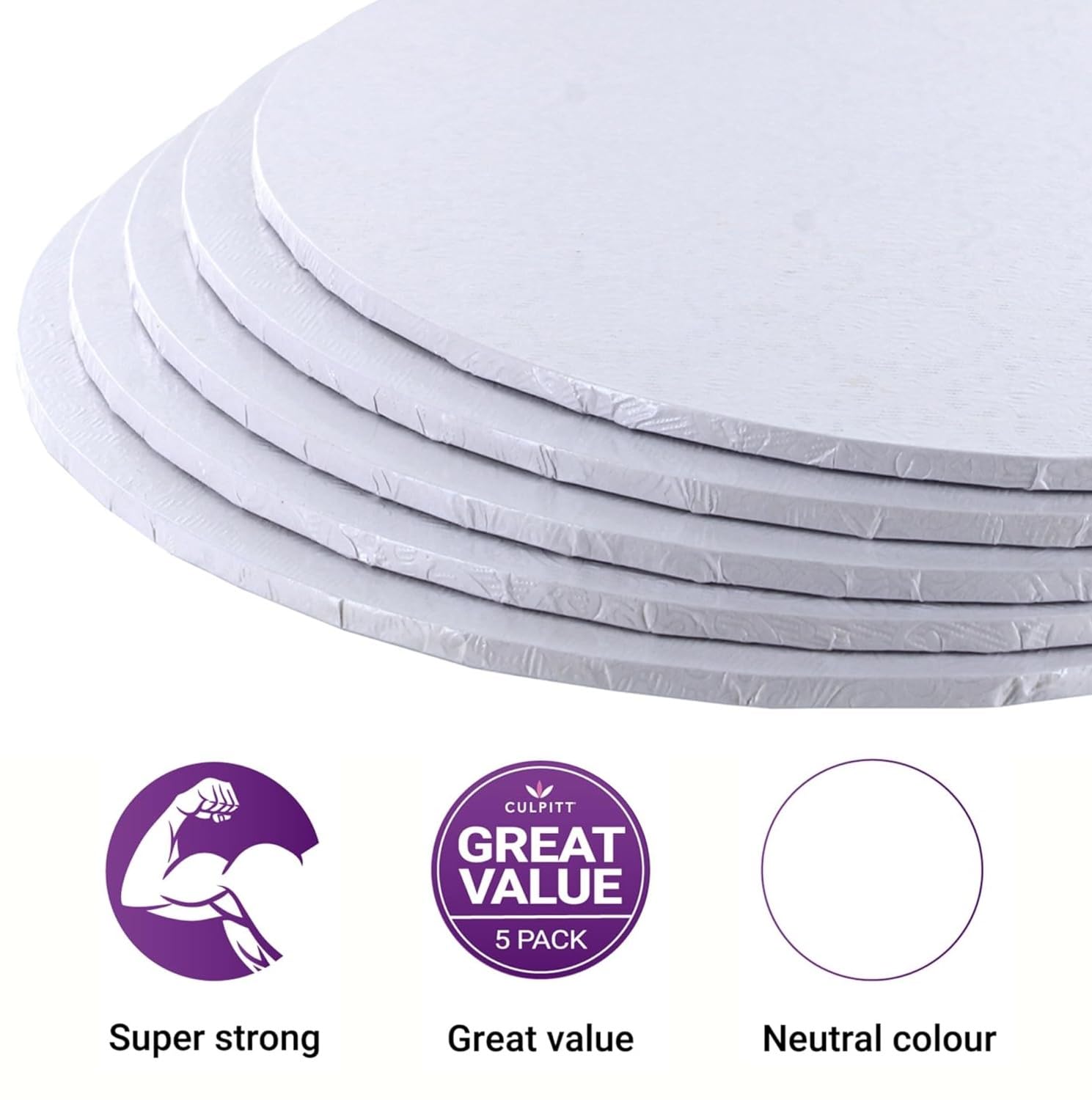 Culpitt 12" White Masonite Cake Boards - 5 Pack, 4mm Thick, Reusable Serving Board 2