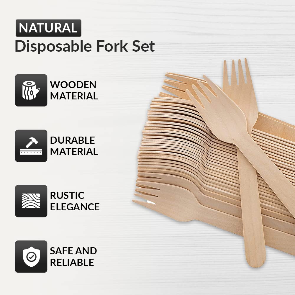1ABOVE Disposable Wooden Cutlery Set - 100 Pack Forks | Biodegradable & Sturdy | Light Brown 3