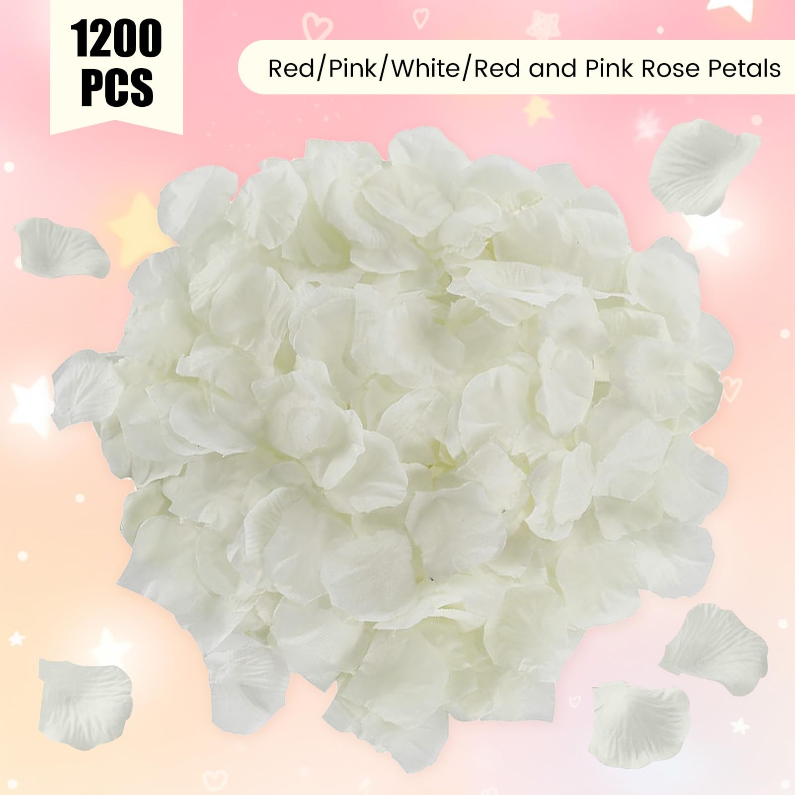 Lafefe Artificial Rose Petals - 1200 Pcs White Polyester for Romantic Decoration | Reusable 2