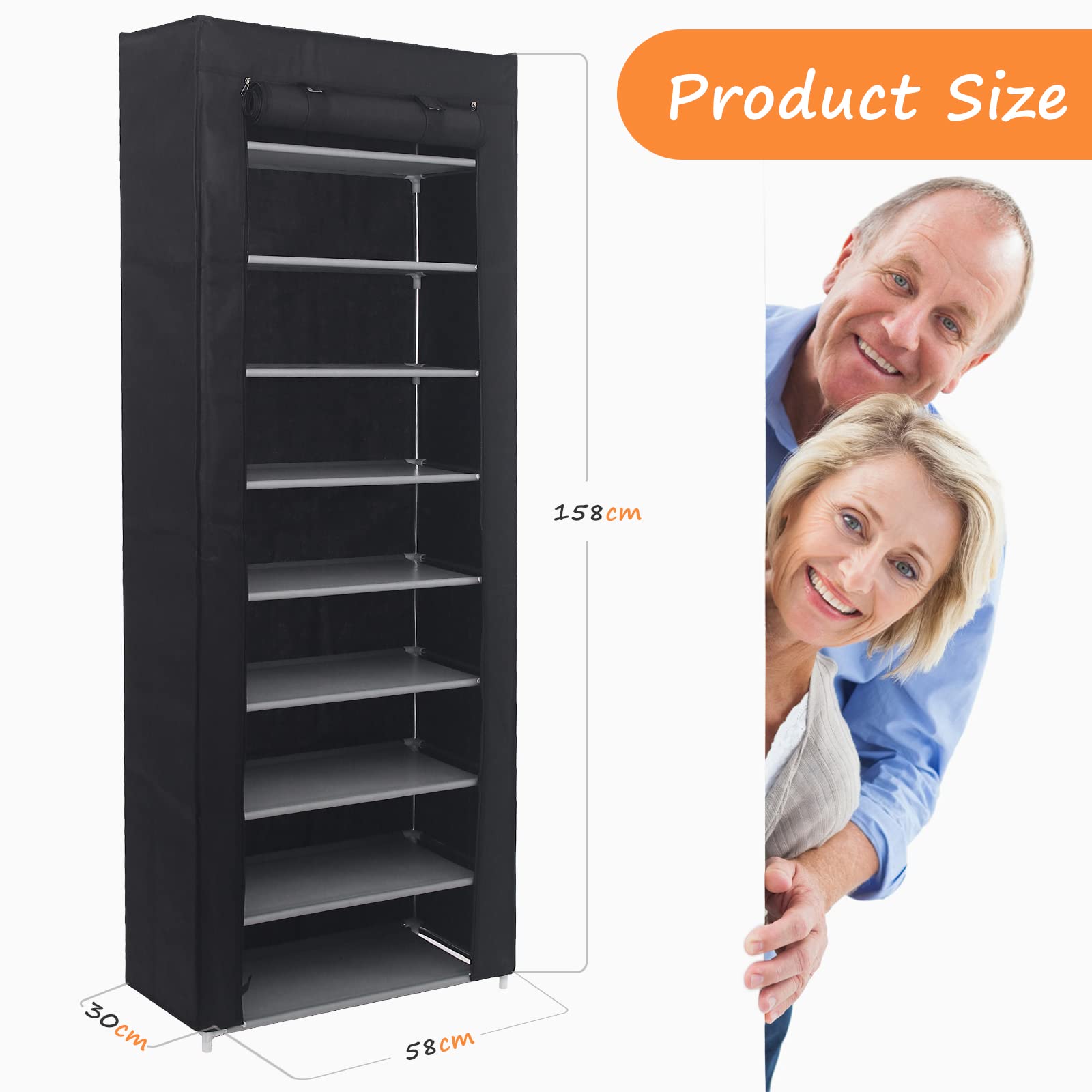 Rainberg 10 Tier Shoe Rack with Dustproof Cover | Holds 27-35 Pairs | 45kg Capacity 2