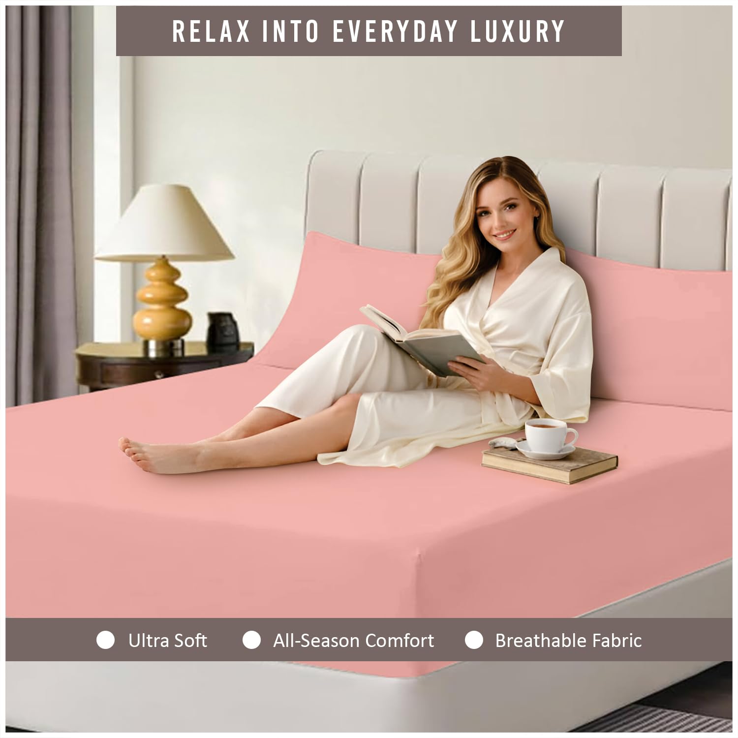 Super Dreamer Microfiber Fitted Sheet - Double Size, Pink, 100% Polyester 2