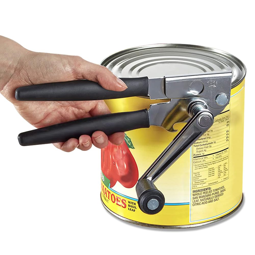 NUFR Heavy Duty Commercial Manual Can Opener - Stainless Steel, Black, Ergonomic Grip 1