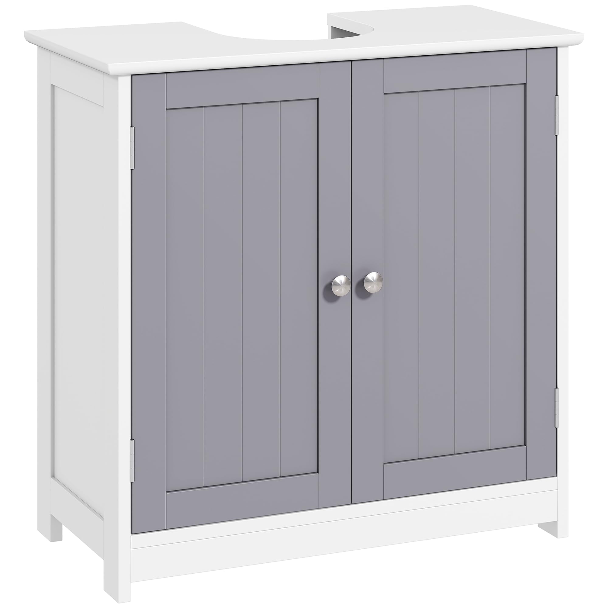 kleankin Freestanding Under Sink Bathroom Cabinet - 60H x 60L x 30Wcm | MDF | White/Grey 1