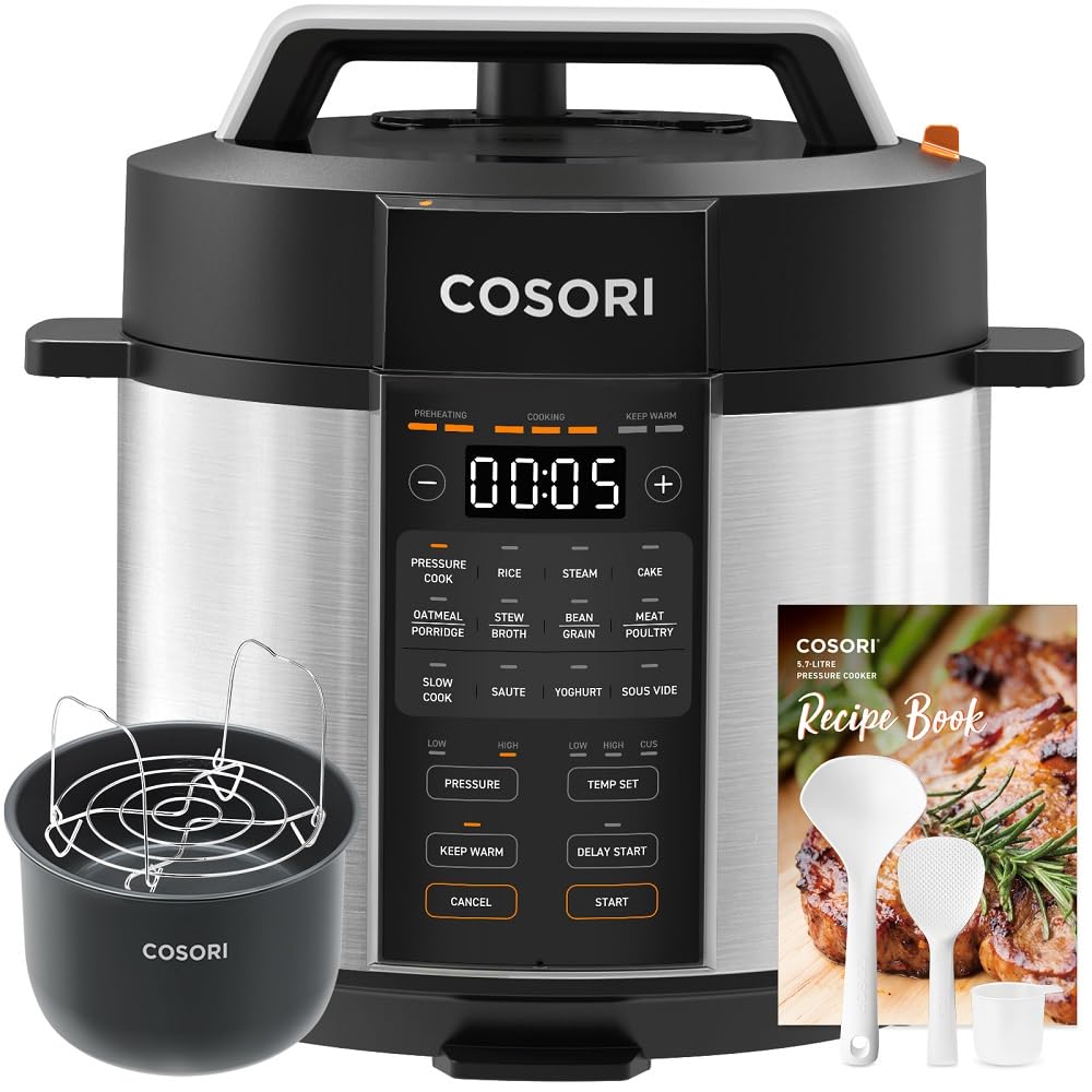 COSORI Electric Pressure Multi Cooker 5.7L - 9-in-1 Functions, Ceramic Non-Stick, Stainless Steel/Black 1