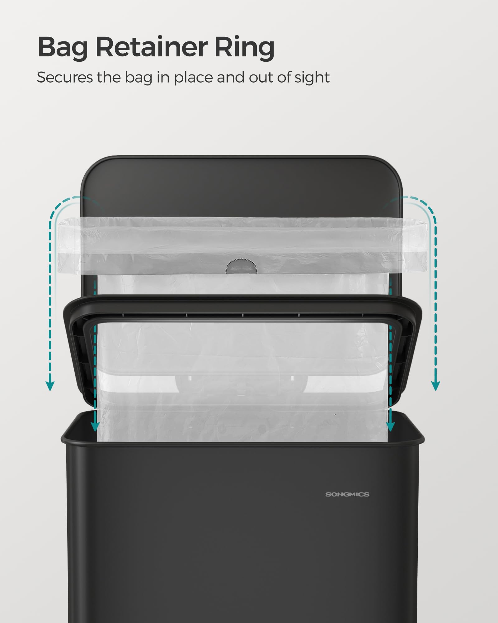 SONGMICS Kitchen Bin - 40L Capacity | Soft Close Lid | Black Alloy Steel 5