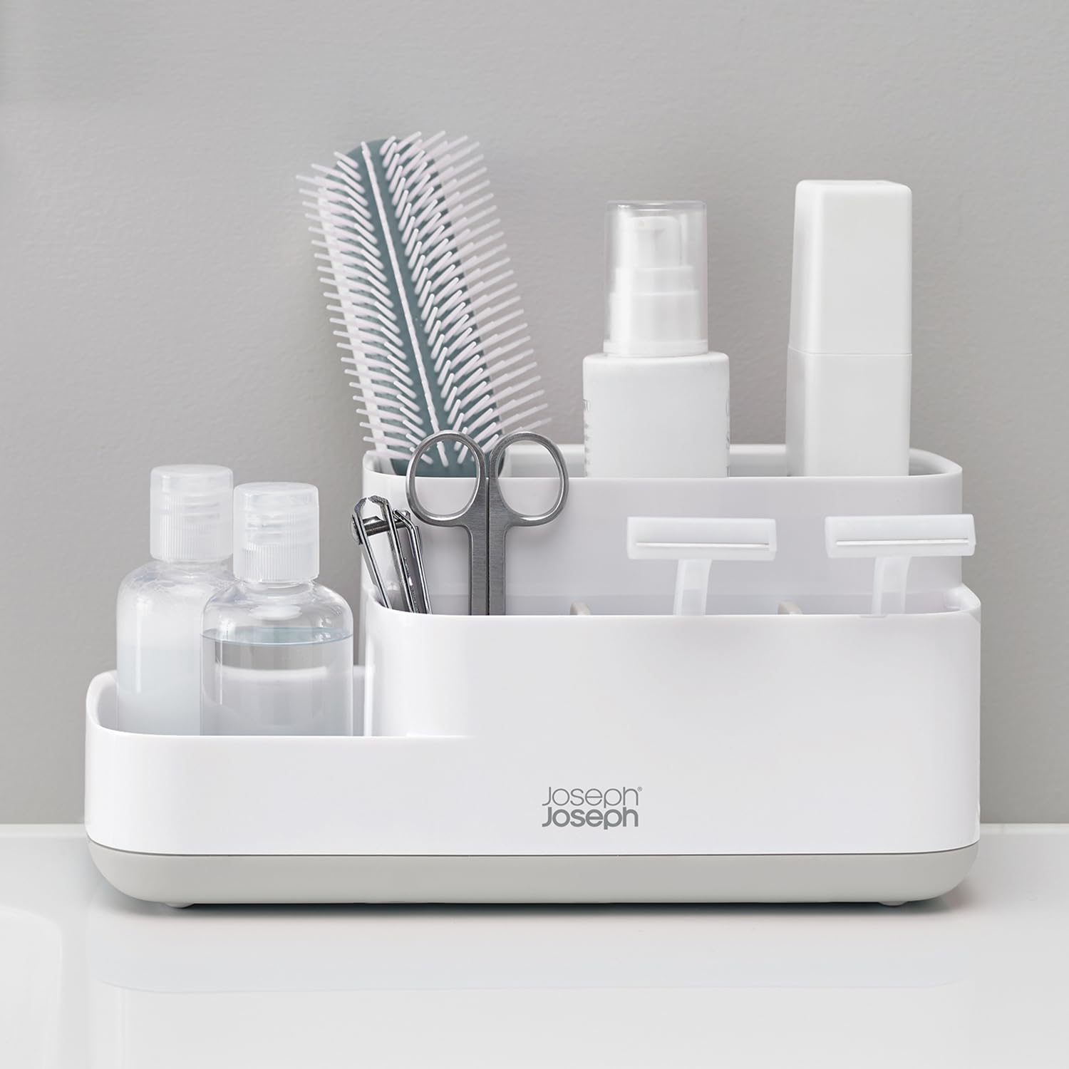 Joseph Joseph EasyStore Bathroom Storage Caddy Organiser - Compact Design | Grey/White | Plastic 3