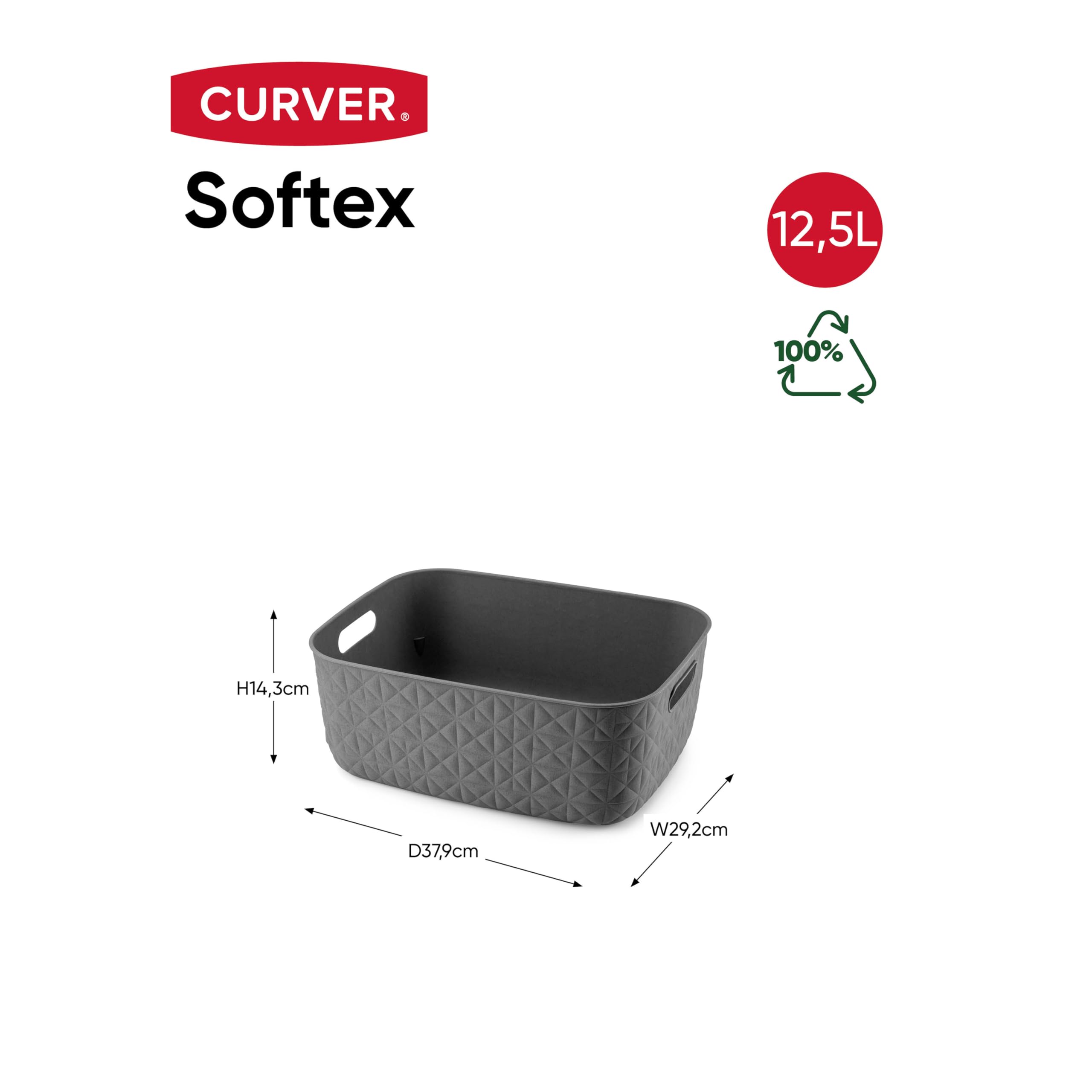 CURVER Softex Storage Baskets - 12.5L Capacity, Set of 4, 100% Recycled Resin | Dark Grey 9
