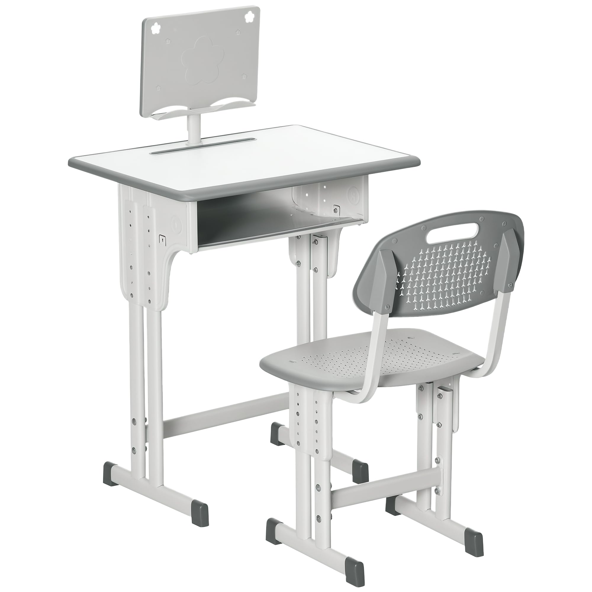 HOMCOM Kids Desk and Chair Set Adjustable Height Study Table w/Drawer, Book Stand, Hook | Ages 6-12 1