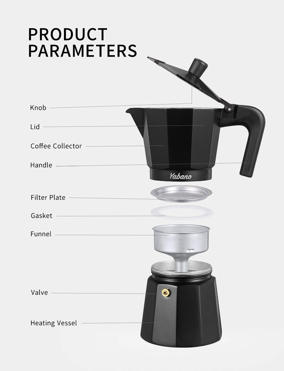 Yabano Stovetop Espresso Maker - 6 Cups Moka Pot | Cast Aluminum | Works on Gas/Electric/Ceramic 5