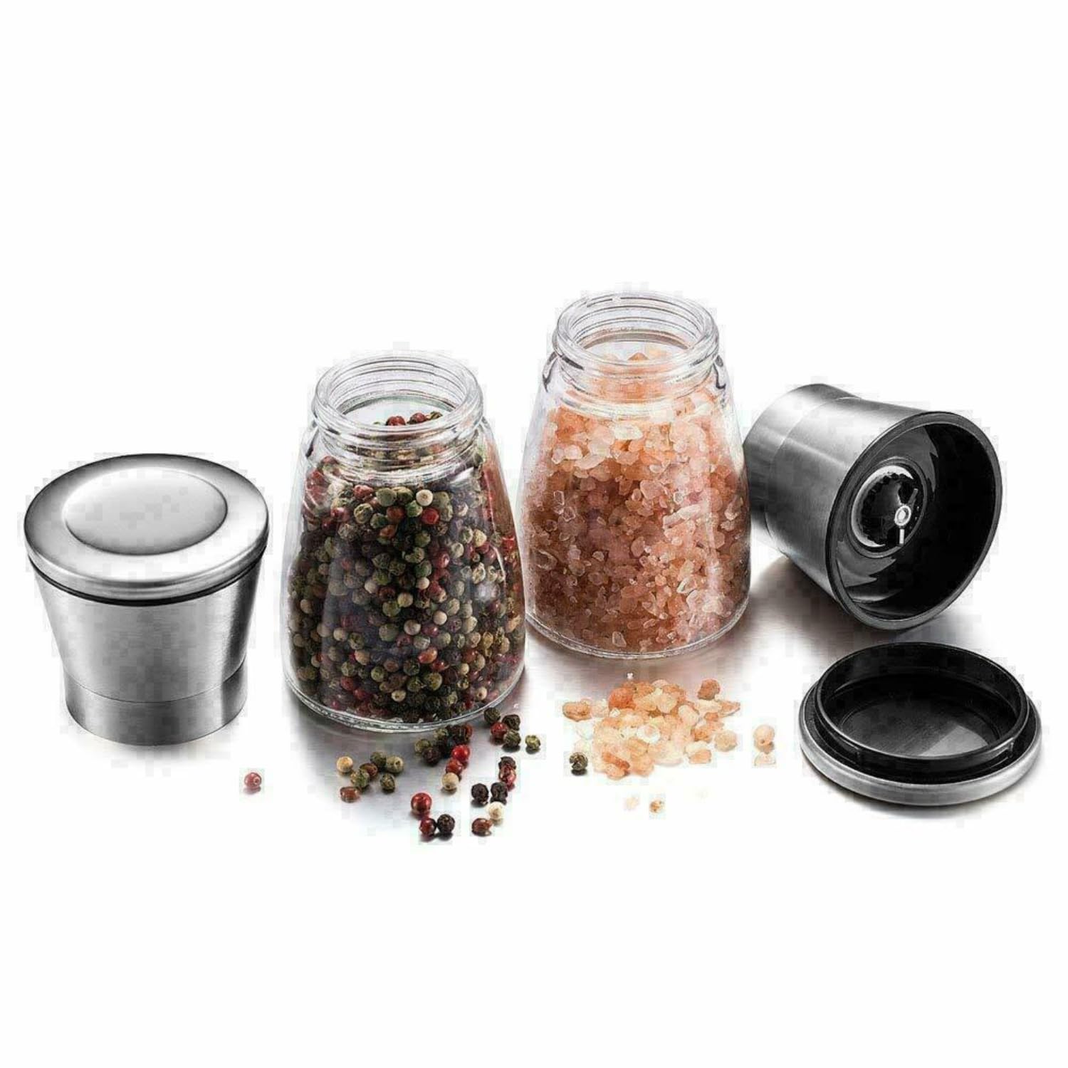 REQUISITE NEEDS Salt & Pepper Grinder Mill Set - Brushed Stainless Steel Finish | Adjustable Coarseness | 2 Mills 2