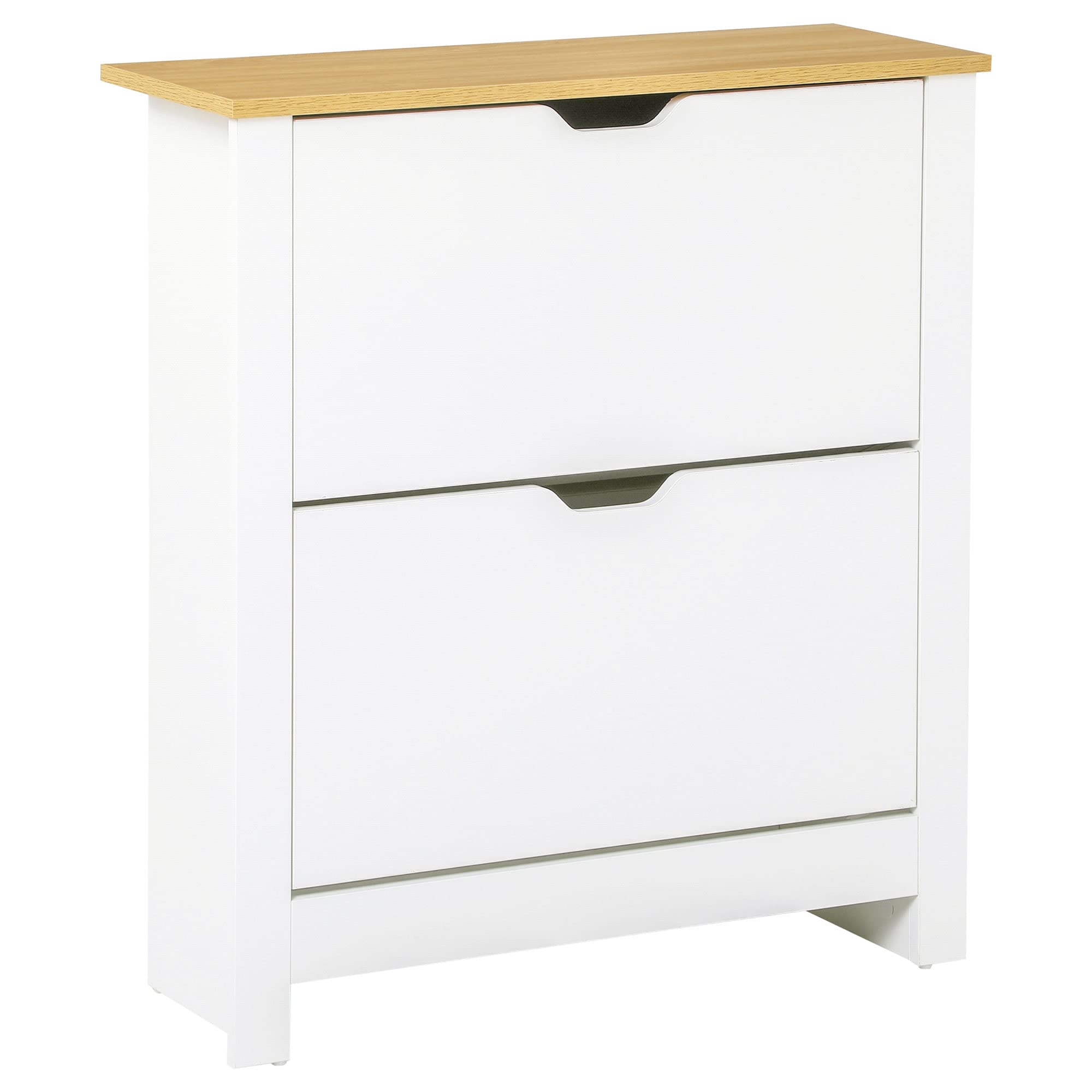 HOMCOM Narrow Shoe Cabinet - Space Saving Storage | 2 Flip Drawers | White 1