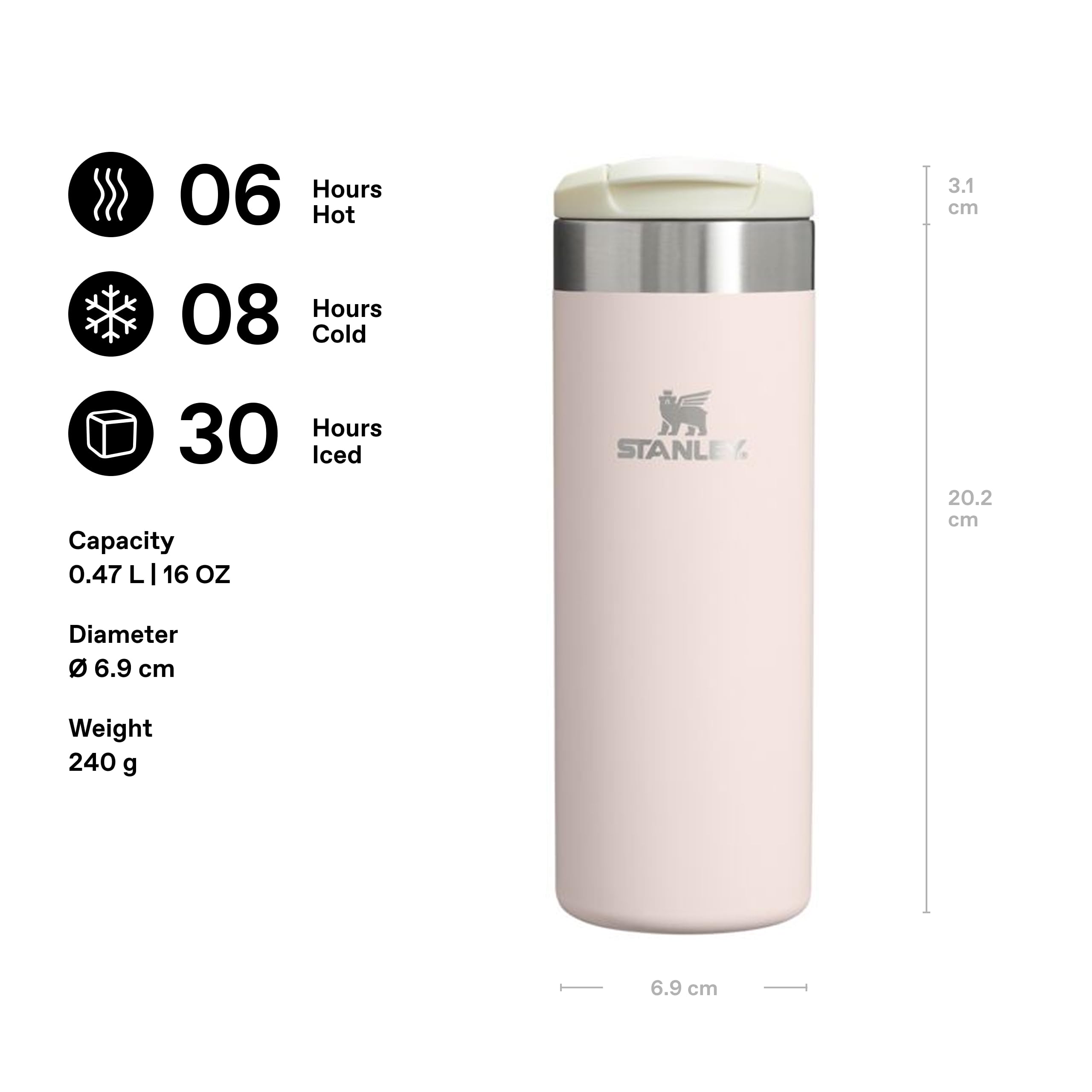 STANLEY Aerolight Transit Travel Mug 0.47L - 6H Hot | 8H Cold | Leakproof | Dishwasher Safe