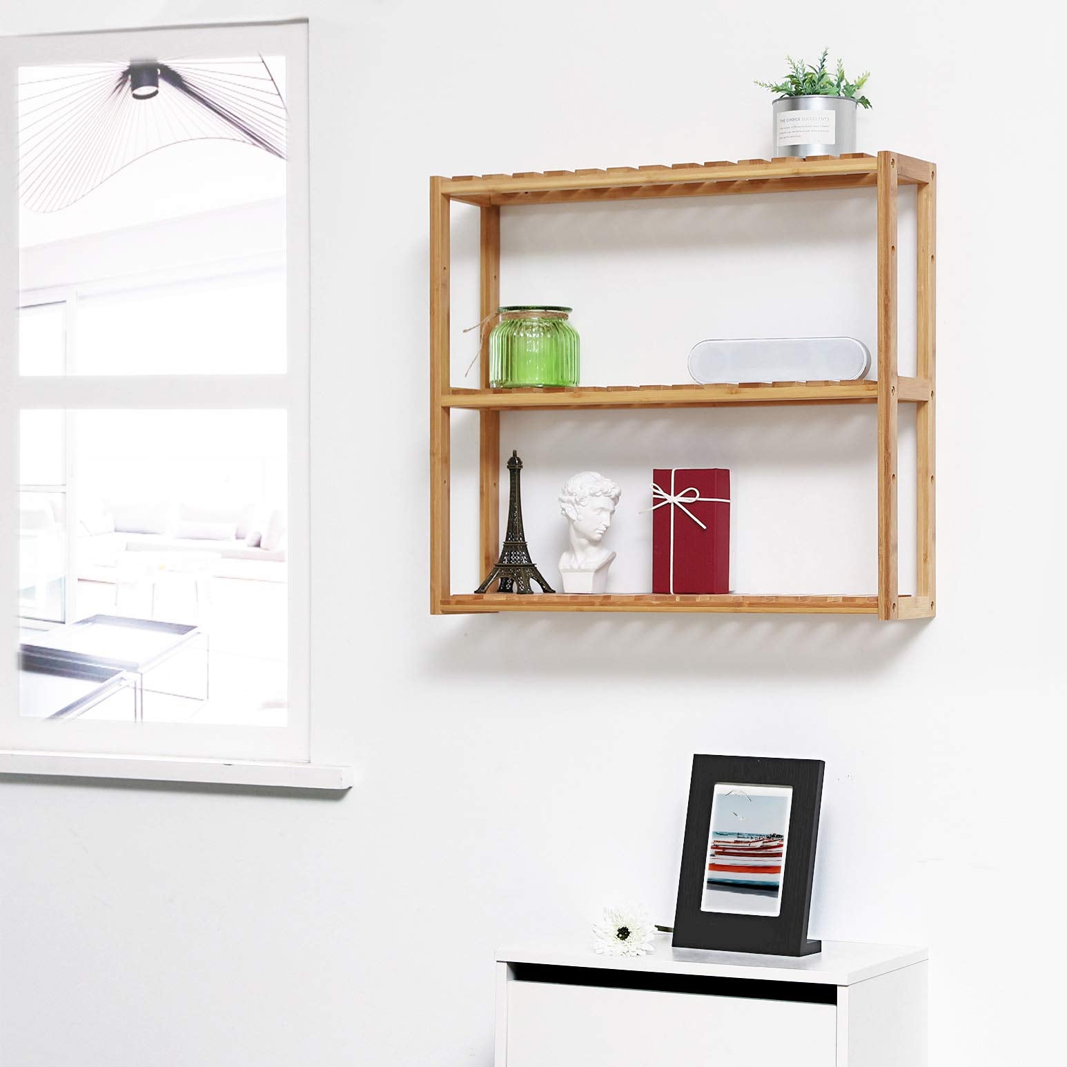 SONGMICS Adjustable Bamboo Standing Shelf Unit - 3 Tiers | Natural Color | 60 x 15 x 54 cm 7