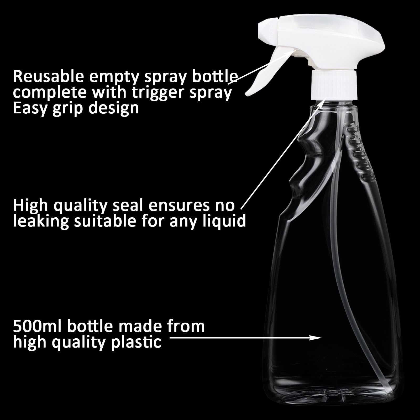 ASelected 2 Pack 500ml Transparent PET Fine Mist Plastic Spray Bottles for Cleaning and Gardening