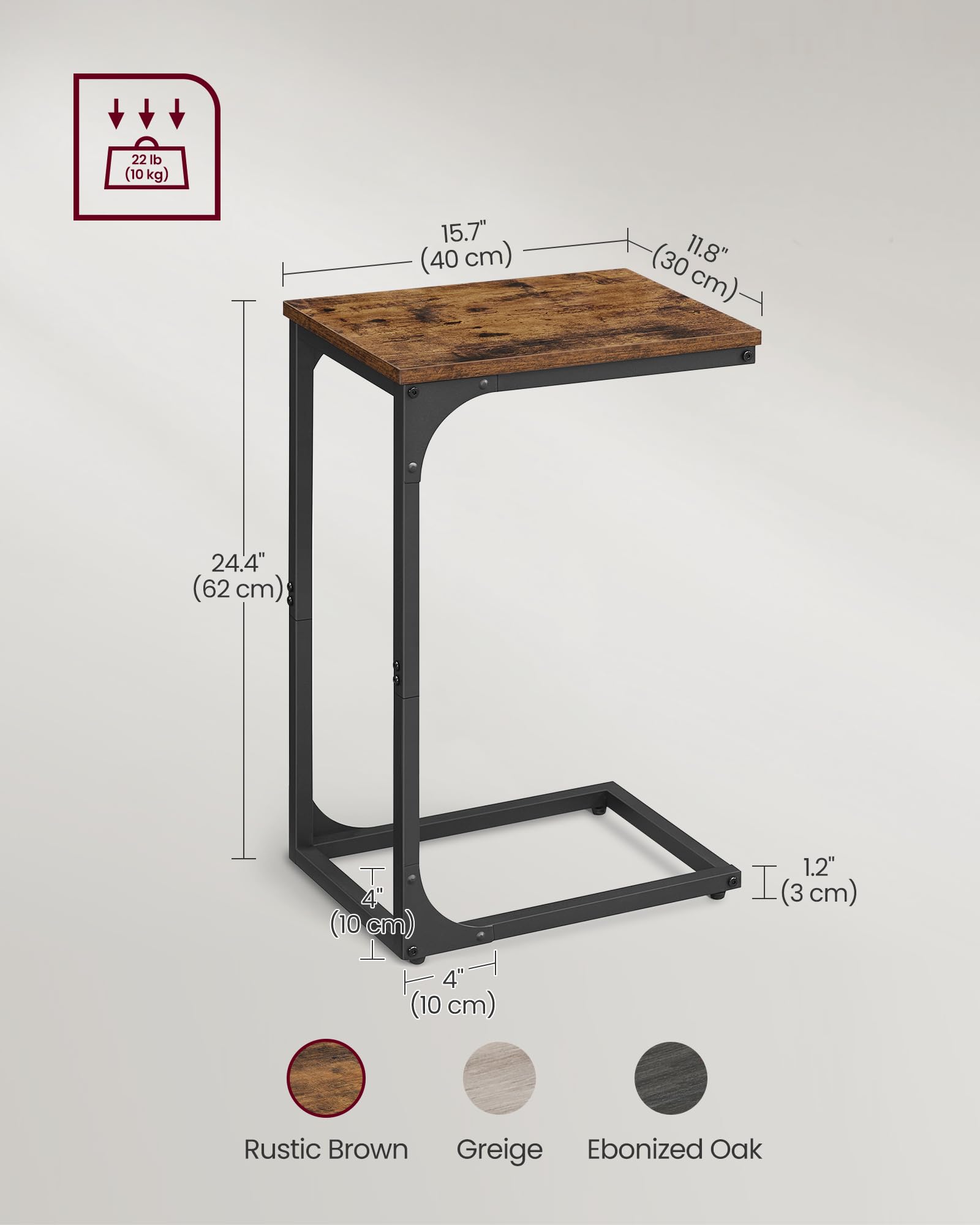 VASAGLE Set of 2 C-Shaped Side Tables - Rustic Brown/Black | 40x30x62 cm | Space Saving 3