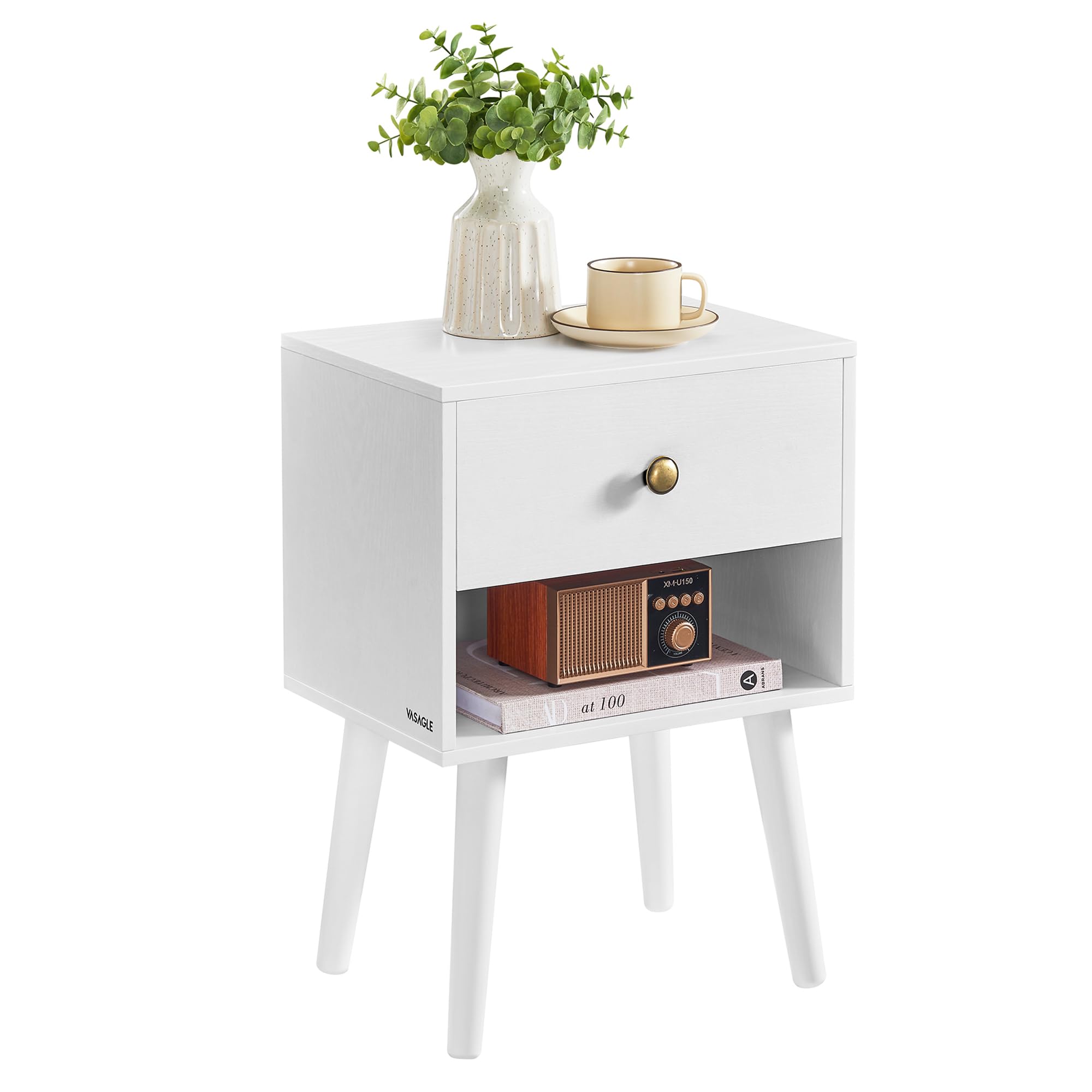 VASAGLE Bedside Table - Cloud White | Storage Drawer & Open Shelf | 28 x 39 x 55 cm 1