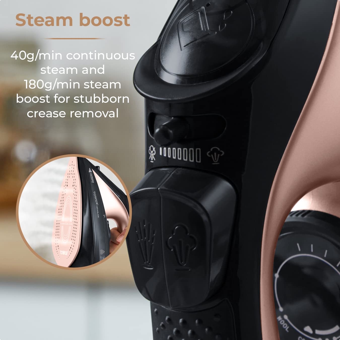 Tower T22008RG CeraGlide Cordless Steam Iron | 2400W Power | Ceramic Soleplate | Cord/Cordless 6