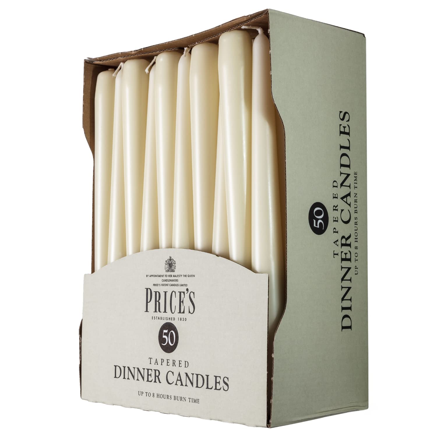 Price's Candles Unscented Ivory Tapered Dinner Candles, 50 Pack | 7 Hour Burn Time | Dripless Wax 2