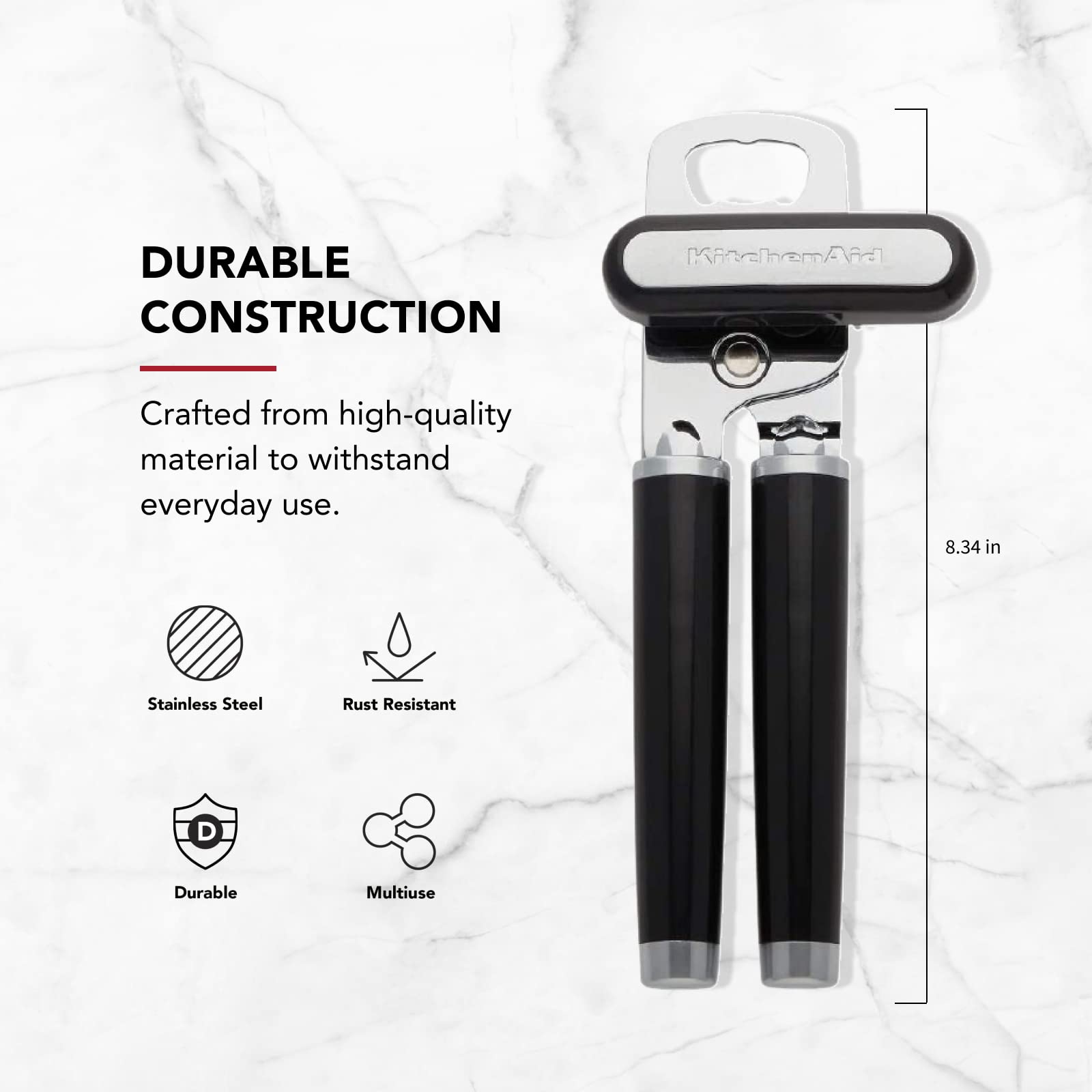 KitchenAid Classic Multifunction Can Opener/Bottle Opener - Stainless Steel Construction | Black 4