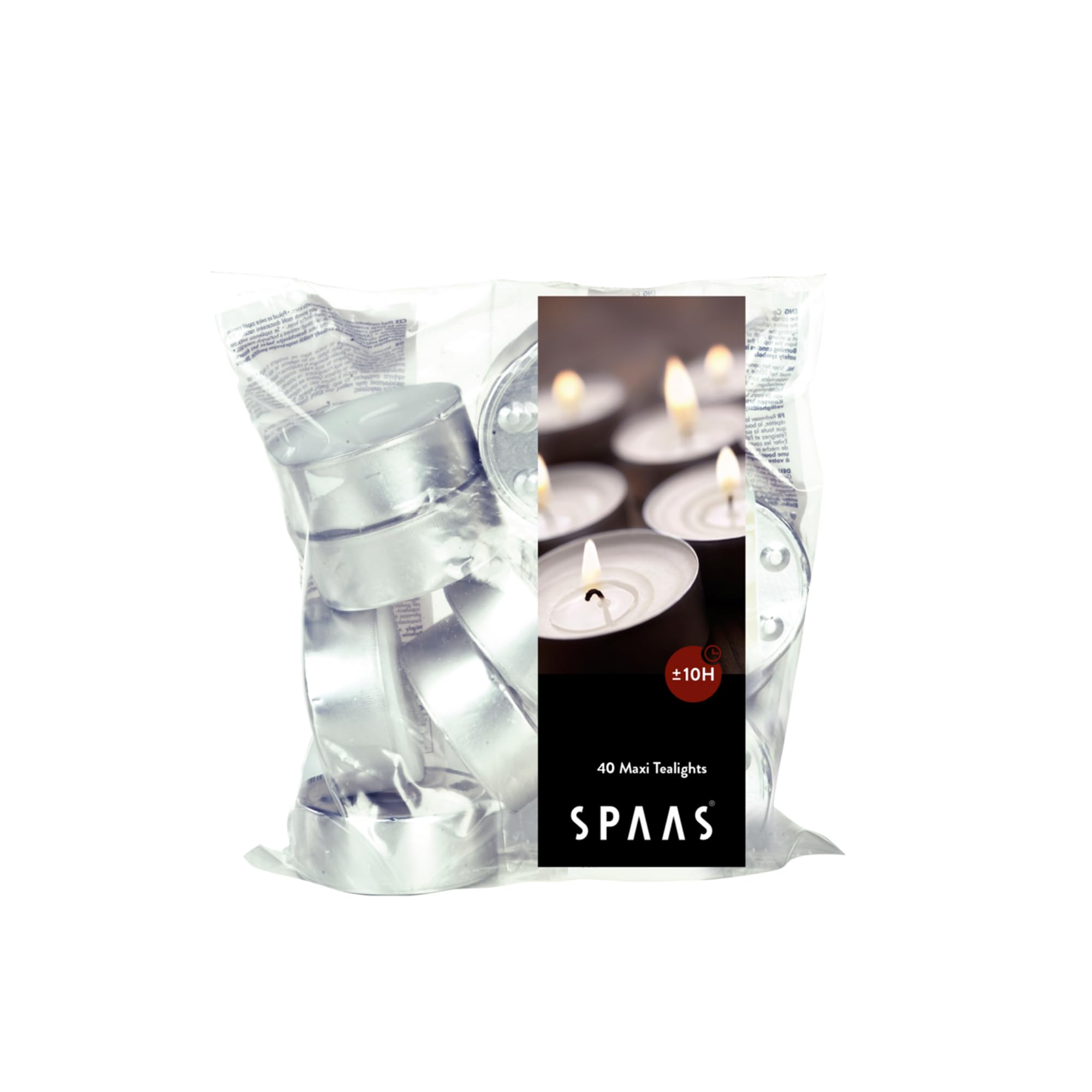 Spaas Maxi Tealights - 40 Pack, Unscented White, ± 10 Hour Burn Time