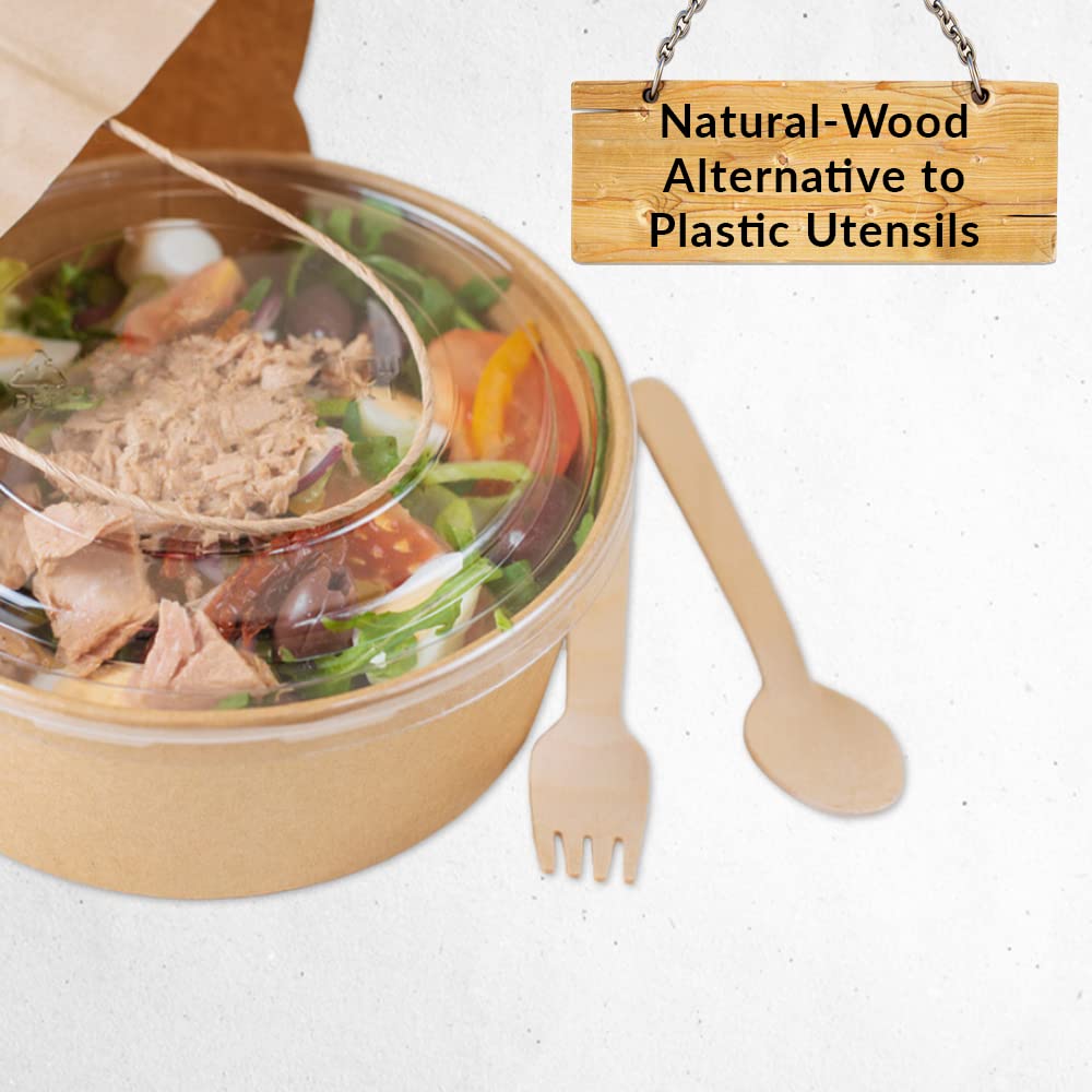 1ABOVE 100 Pk Disposable Wooden Cutlery Set - Biodegradable & Sturdy for Hot/Cold Foods 4