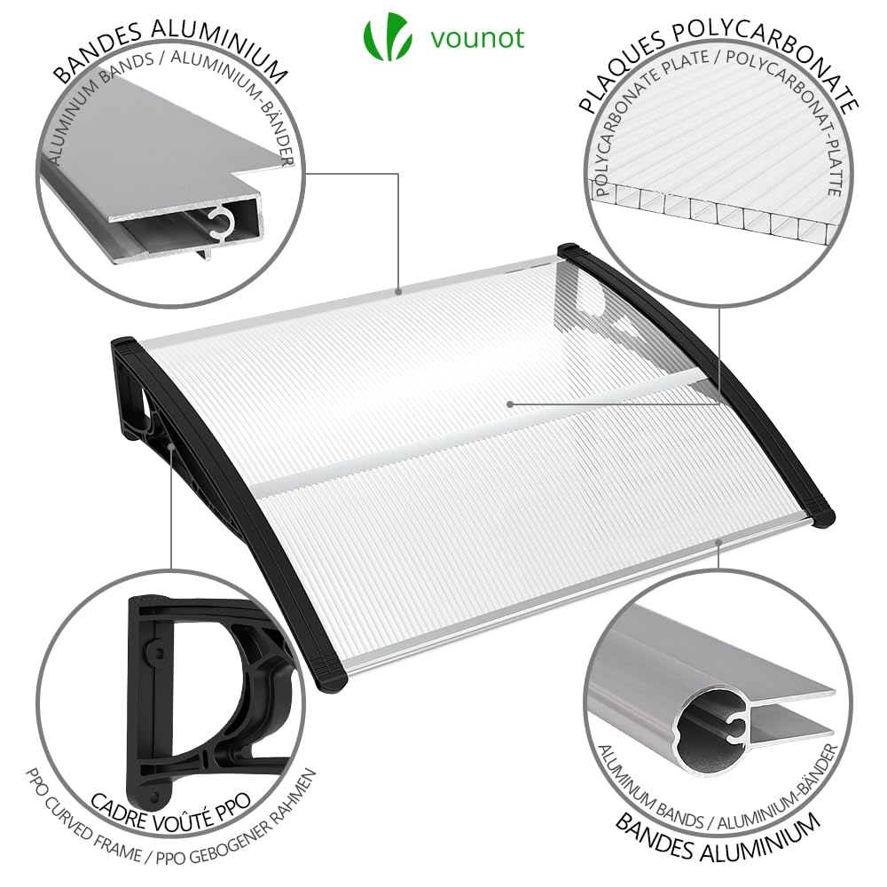 VOUNOT Door Canopy Awning - 120 x 80 cm Polycarbonate & Aluminum Shelter | Rust-Free 6