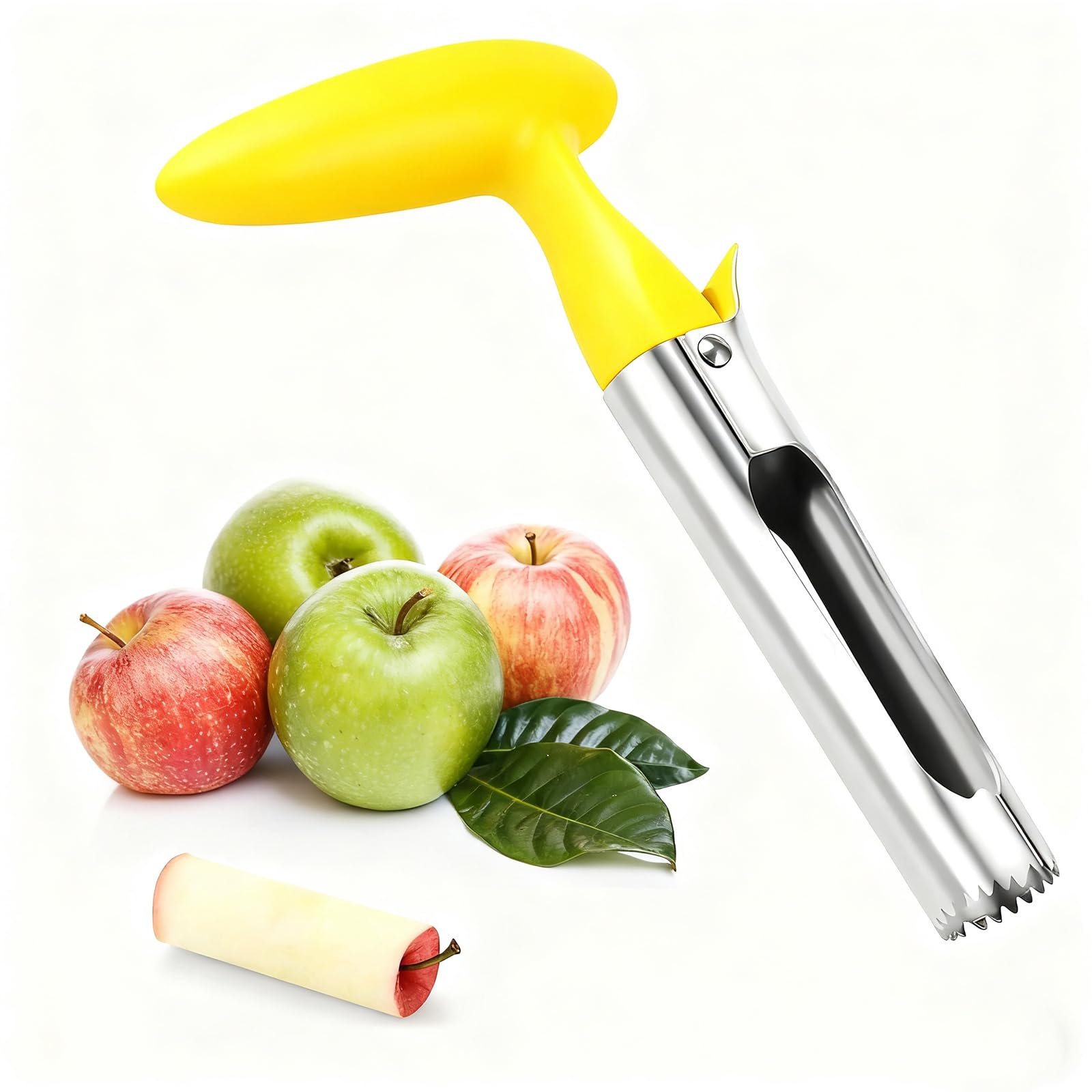 Lafefe Apple Corer Remover with Serrated Stainless Steel Blade | Yellow ABS Handle