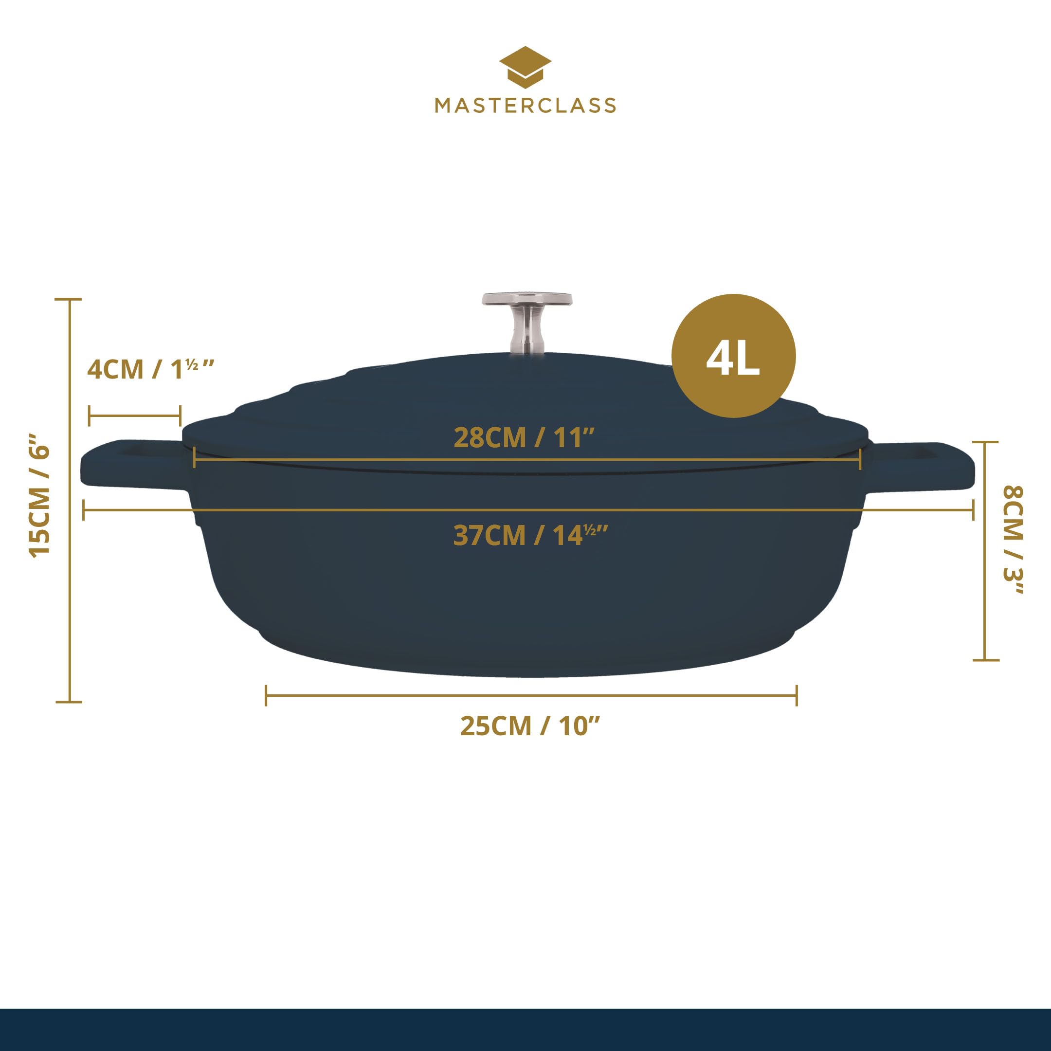 MasterClass Shallow Casserole Dish with Lid - 4L/28 cm, Lightweight Cast Aluminium, Induction Safe 2