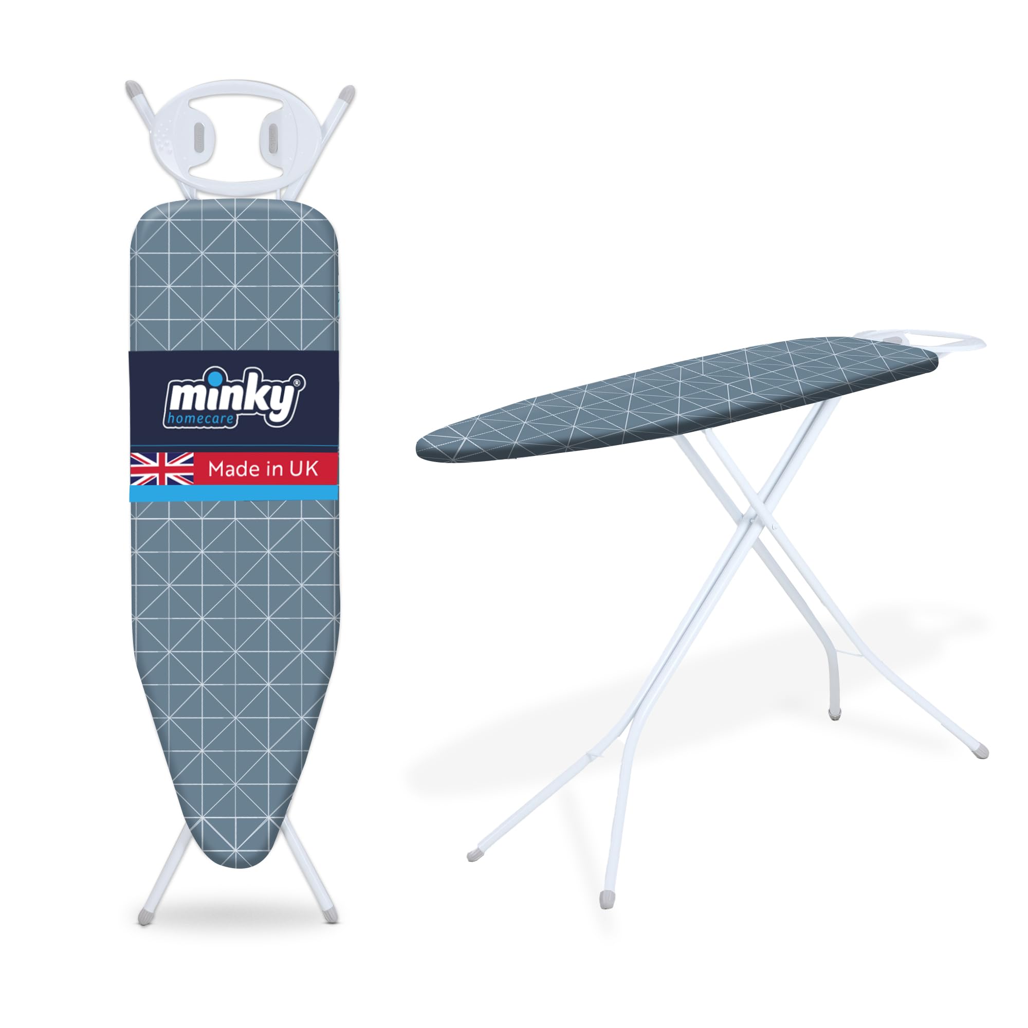 Minky Expert Ironing Board - Large 122 x 38 cm Surface | Multi-Height Adjustment up to 96cm | Stone Blue