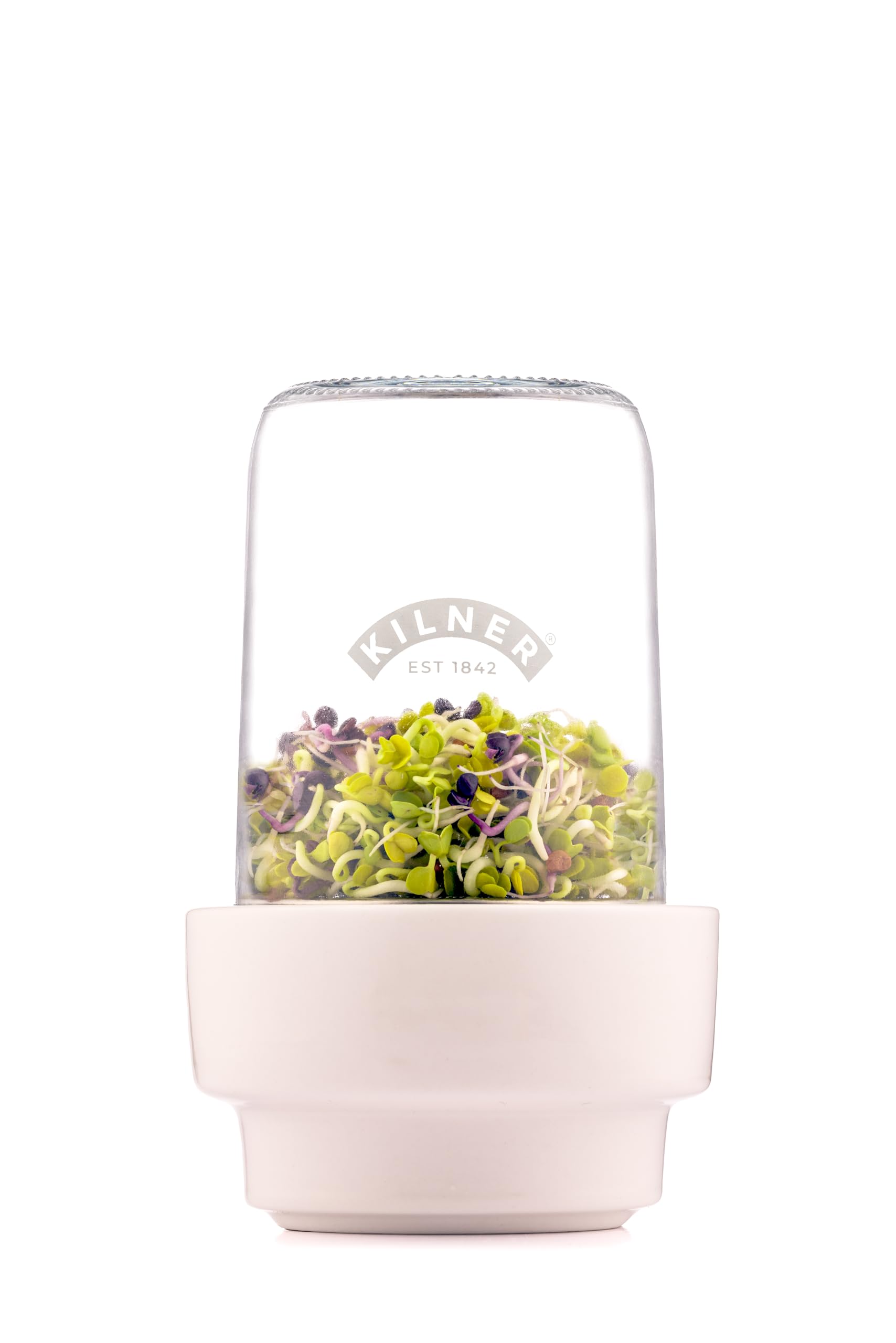 Kilner 0.5L Sprouting Set - Glass Jar, Stainless Steel Lid, Ceramic Base | BPA-Free 1