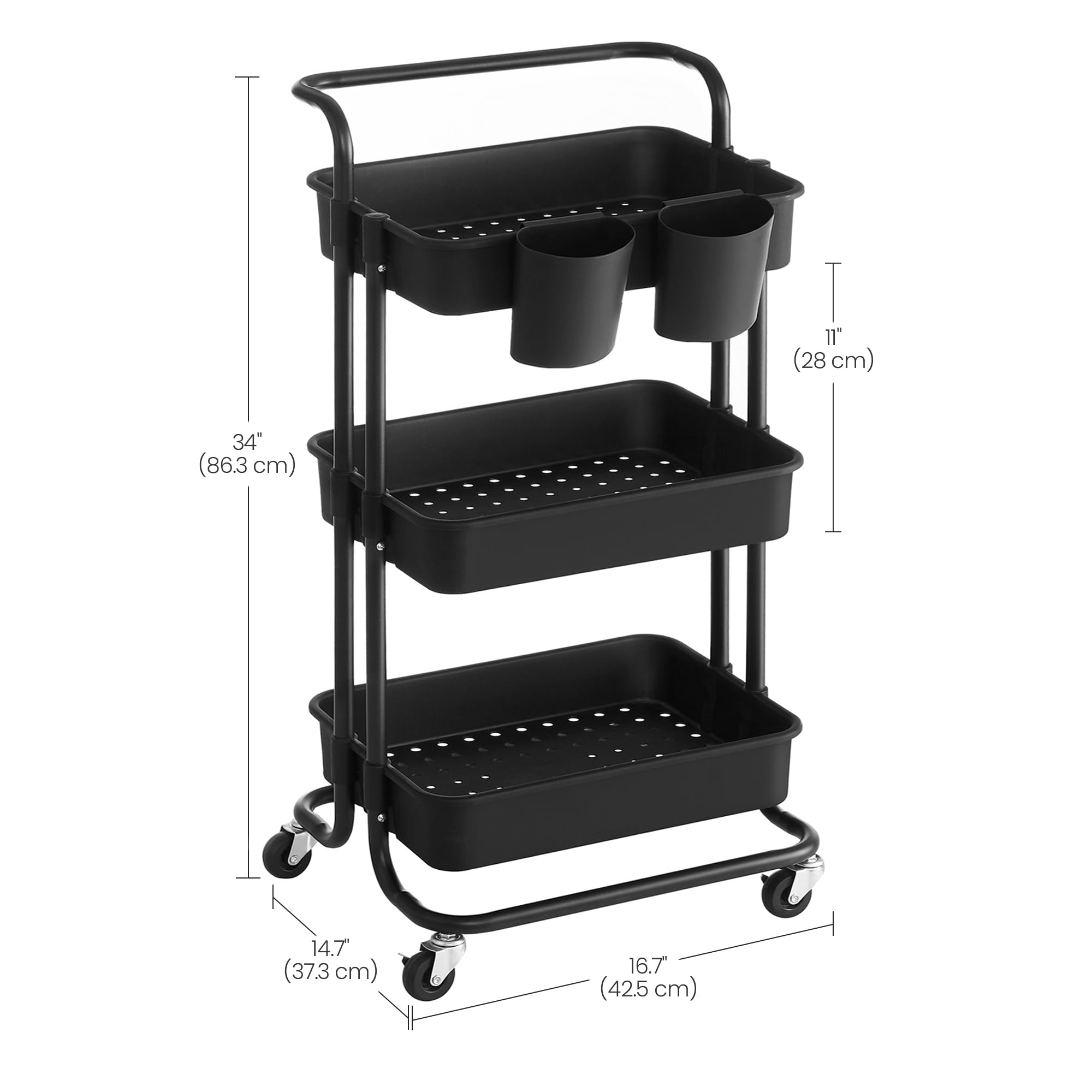 SONGMICS Rolling Cart - 3-Tier Storage with Handle | 2 Organizers | Black/White 8