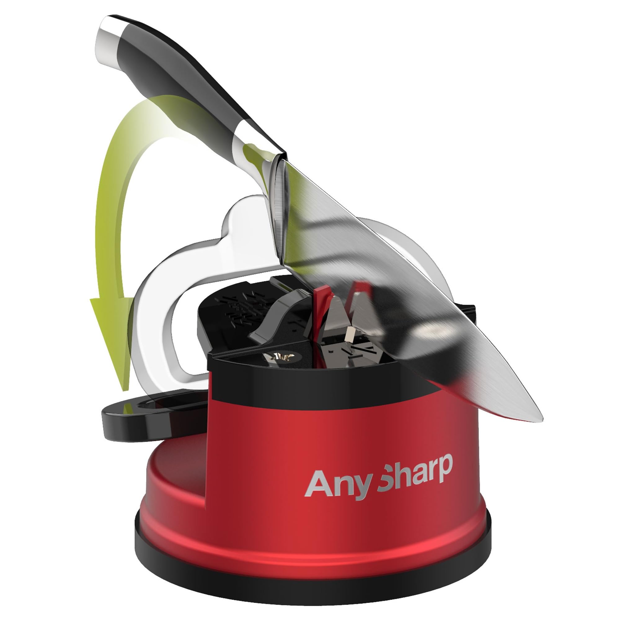 AnySharp Pro Metal Knife Sharpener - Hands-Free Safety Suction | Tungsten Carbide | Red 4