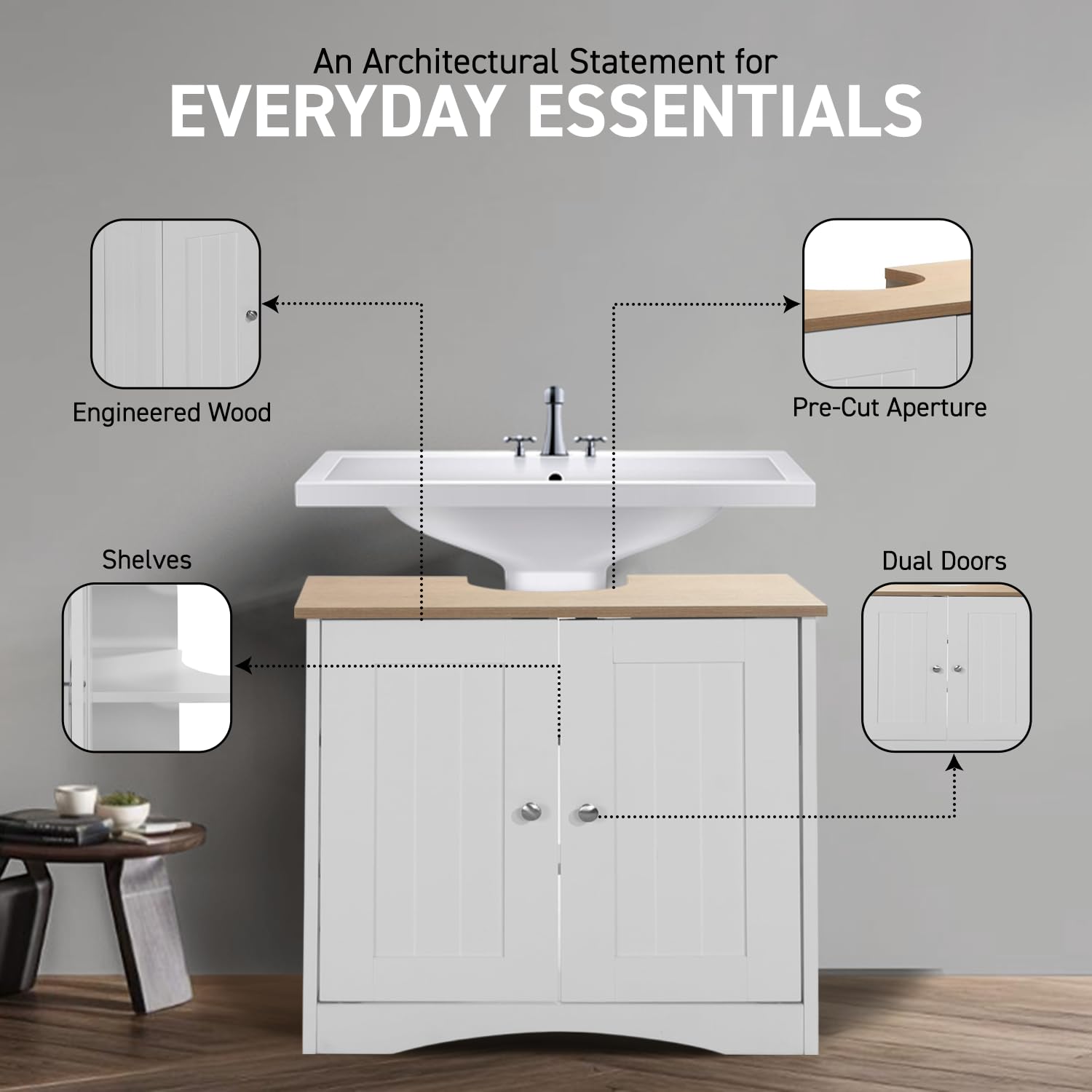 TAD TIMBER ART DESIGN UK Bathroom Sink Cabinet - White & Oak | H 60cm x W 60cm 4