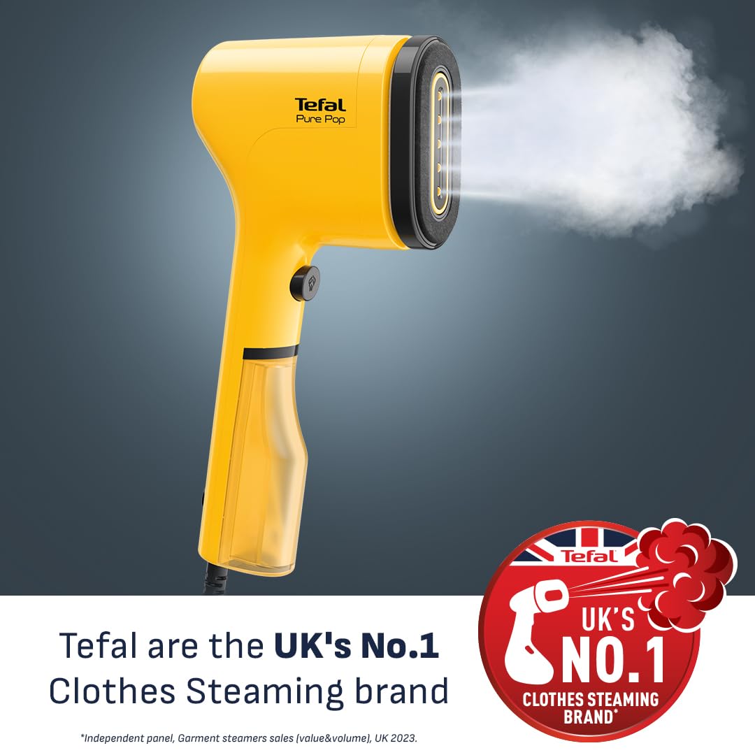 Tefal Pure Pop Slim Handheld Clothes Steamer - 15s Heat-Up | 20g/min Steam | 70ml Tank | Yellow | DT2026 2