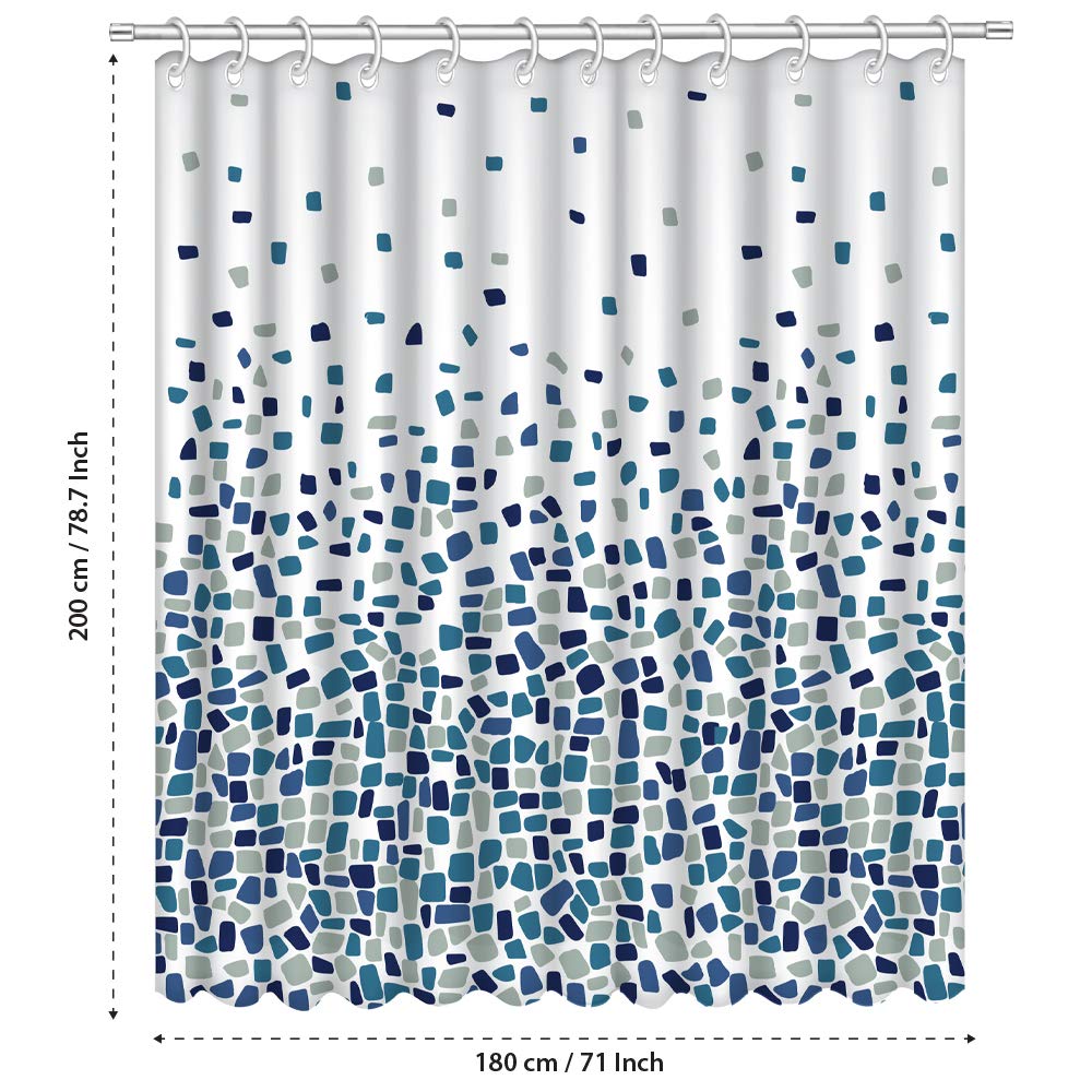 ANSIO Polyester Shower Curtain - Mosaic Blue | 180cm x 200cm | Mold & Mildew Resistant 4