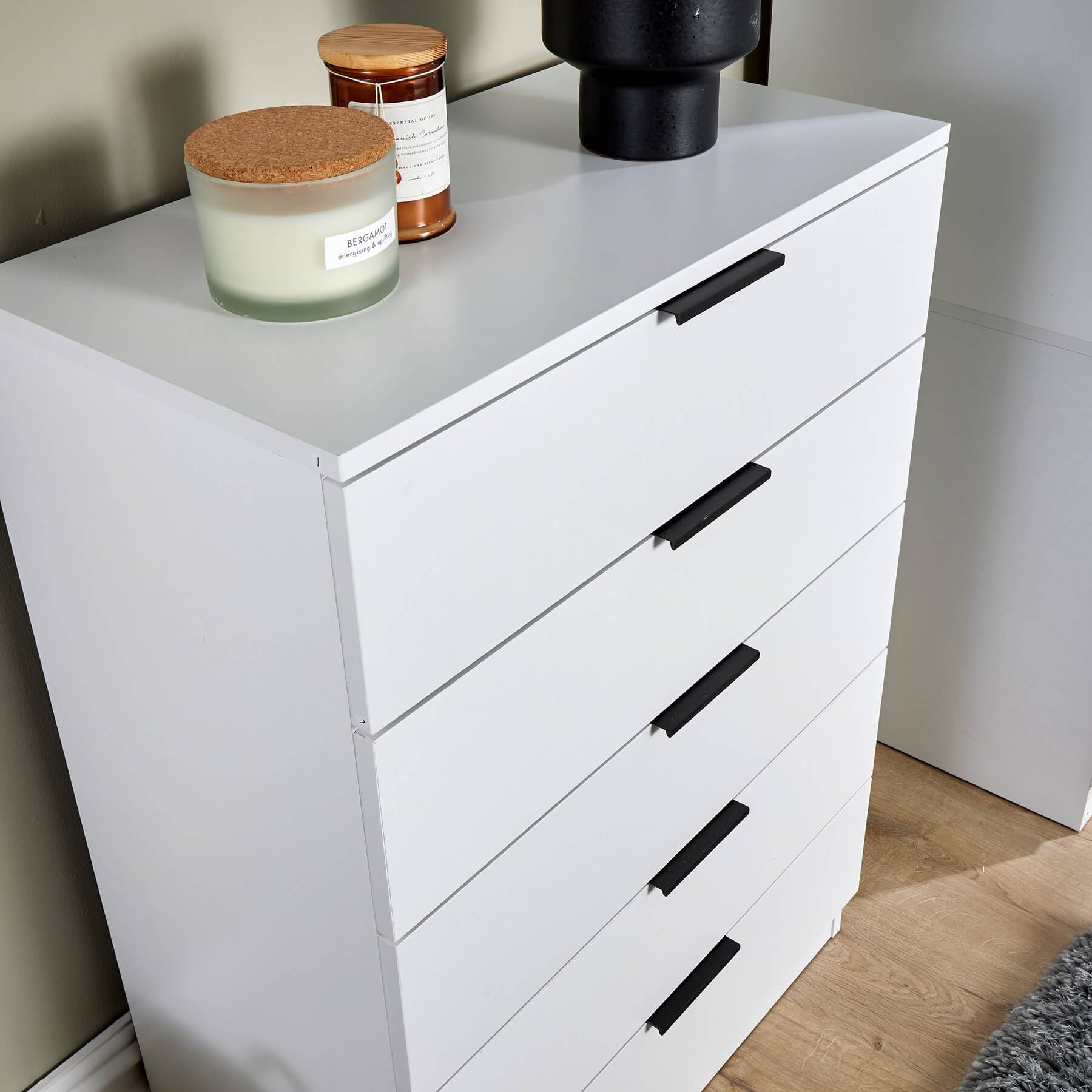 Home Source Phoenix Tall 5 Drawer Chest of Drawers - White | 90H x 63W x 35D cm 6