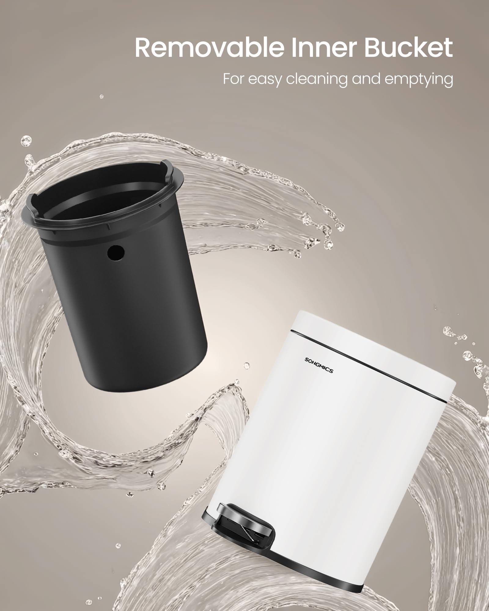 SONGMICS Bathroom Pedal Bin - 3 L Capacity | Soft-Close Lid | Cloud White Steel 6