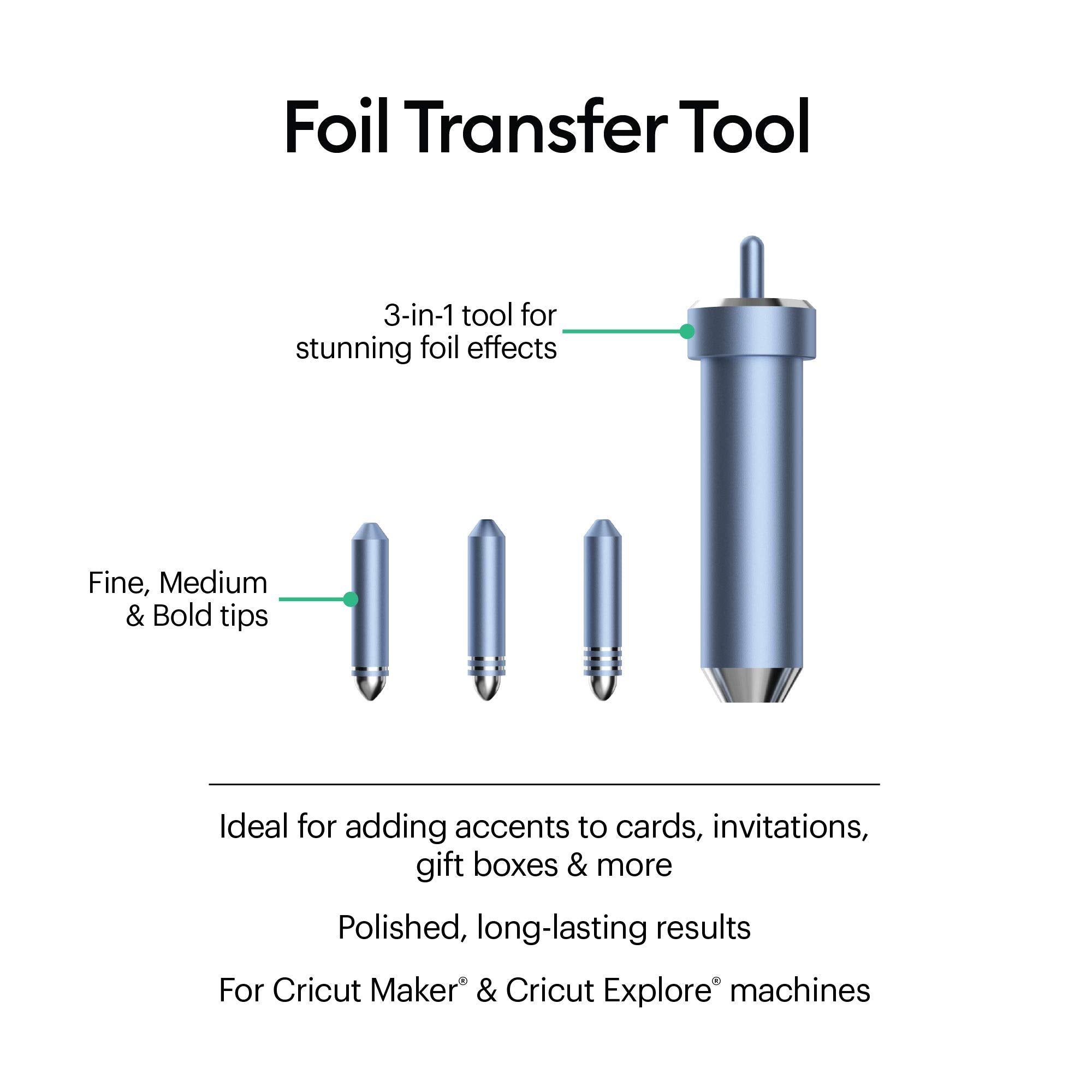 Cricut 2008727 Foil Transfer Kit - 3 Tips (Fine, Medium & Bold) for Maker & Explore Machines 3