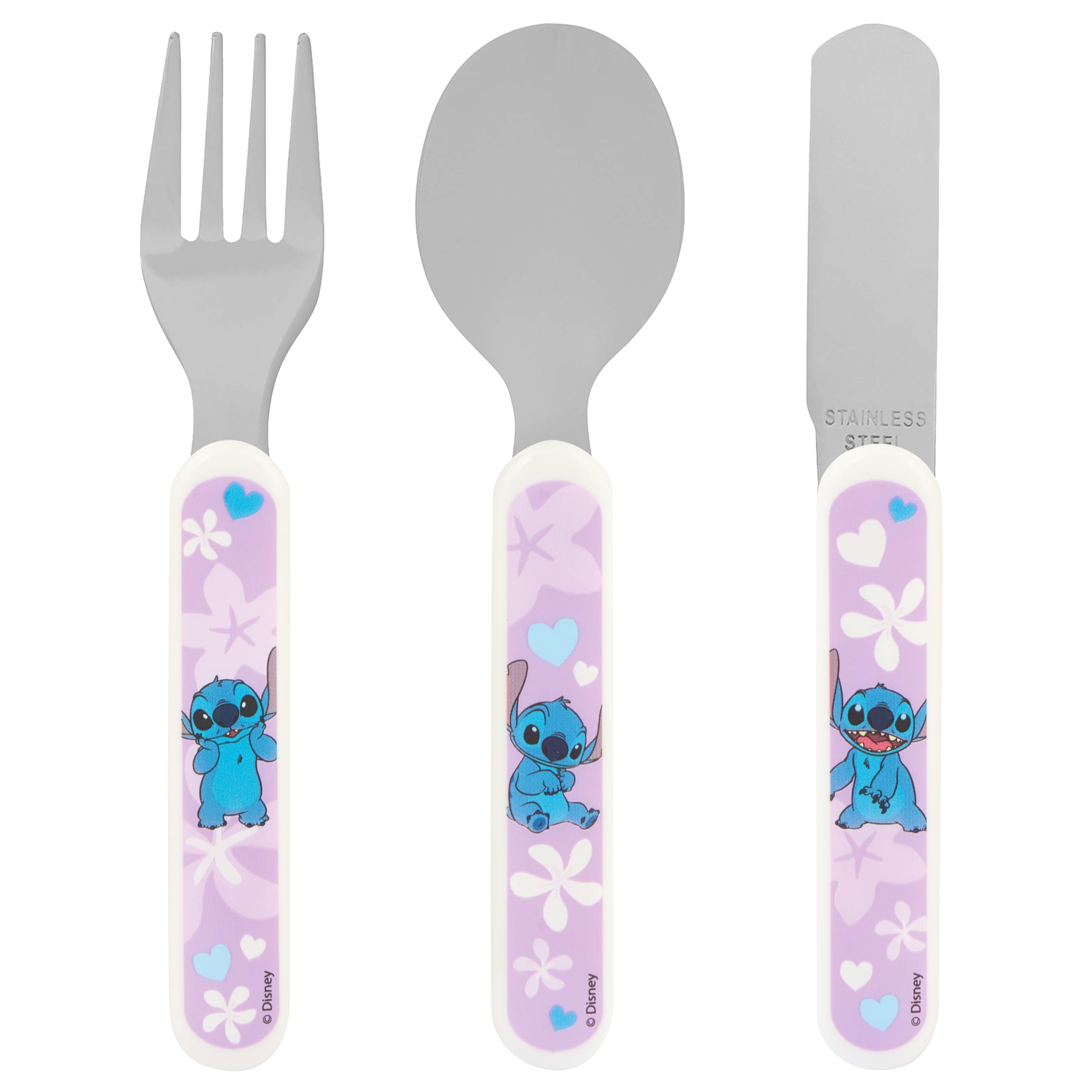 Disney Stitch 3pc Children's Cutlery Set by Polar Gear | Stainless Steel & ABS Plastic
