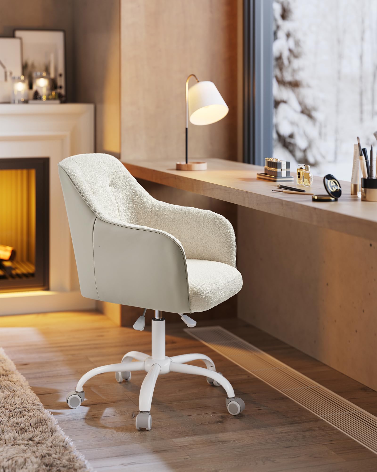SONGMICS Swivel Desk Chair - Cappuccino Beige, Sherpa Fabric, Adjustable Height | Max Load 110 kg 4