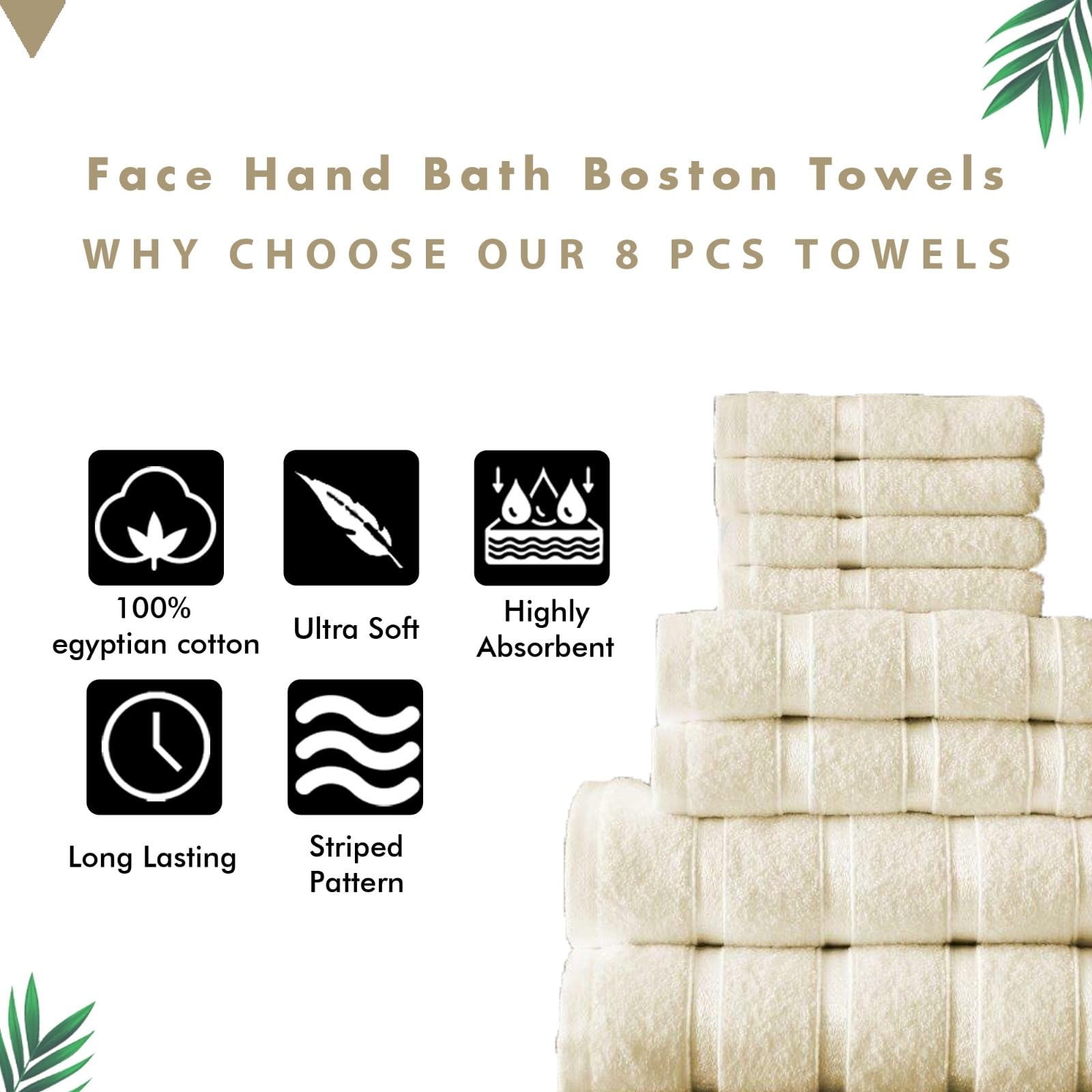 FAIRWAYUK Boston 8-Piece Towel Bale Set - 100% Egyptian Cotton | Super Soft | Cream 6