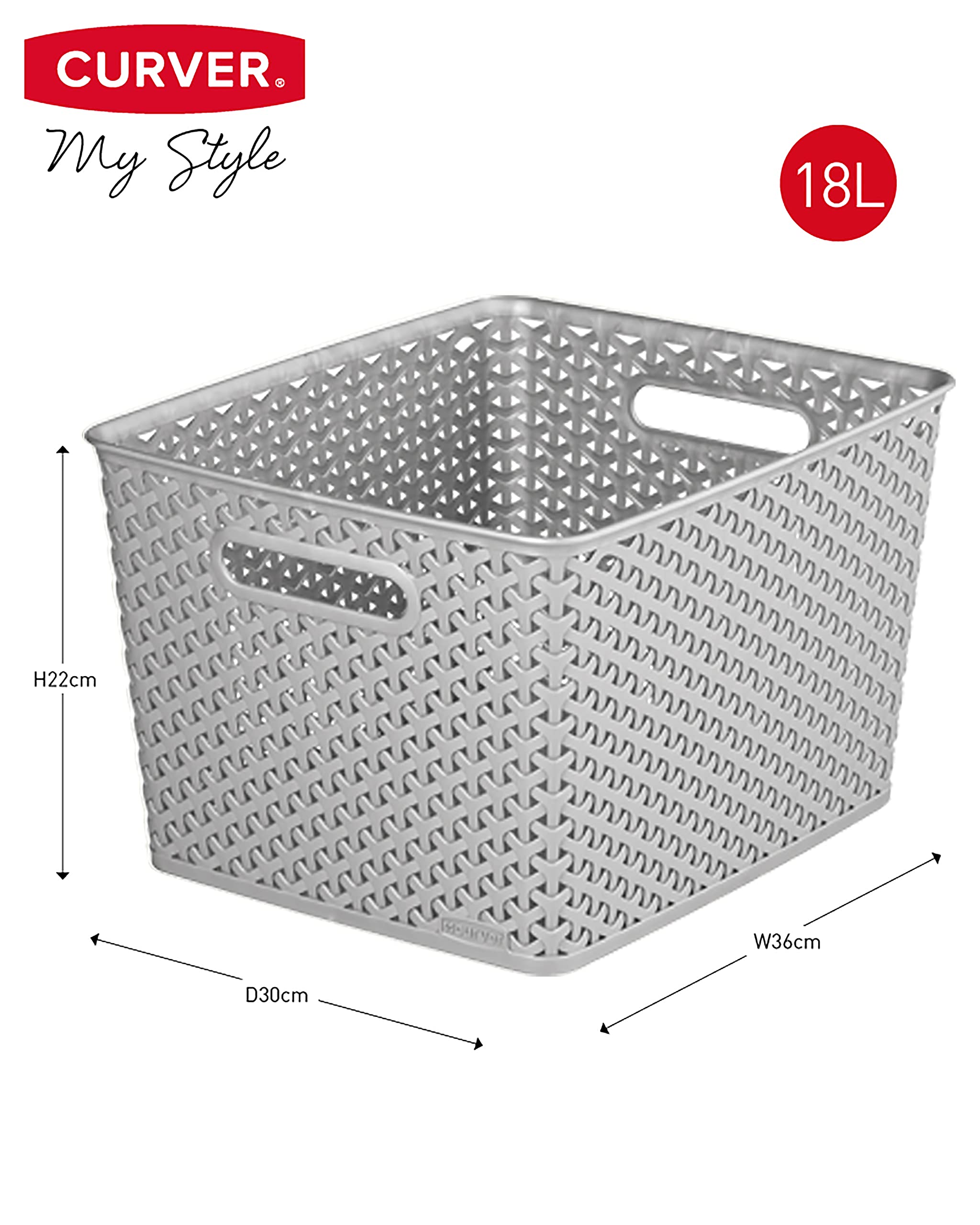 CURVER My Style Rattan Effect Shelf Baskets - Set of 3, Grey, 18L Capacity | W36 x D30 x H22 cm 4