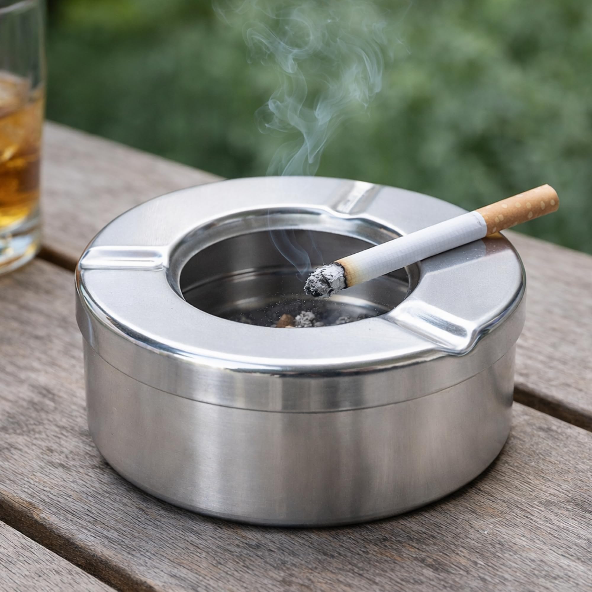bar@drinkstuff Windproof Stainless Steel Ashtray with Lid | Compact | 9.2cm Diameter 3