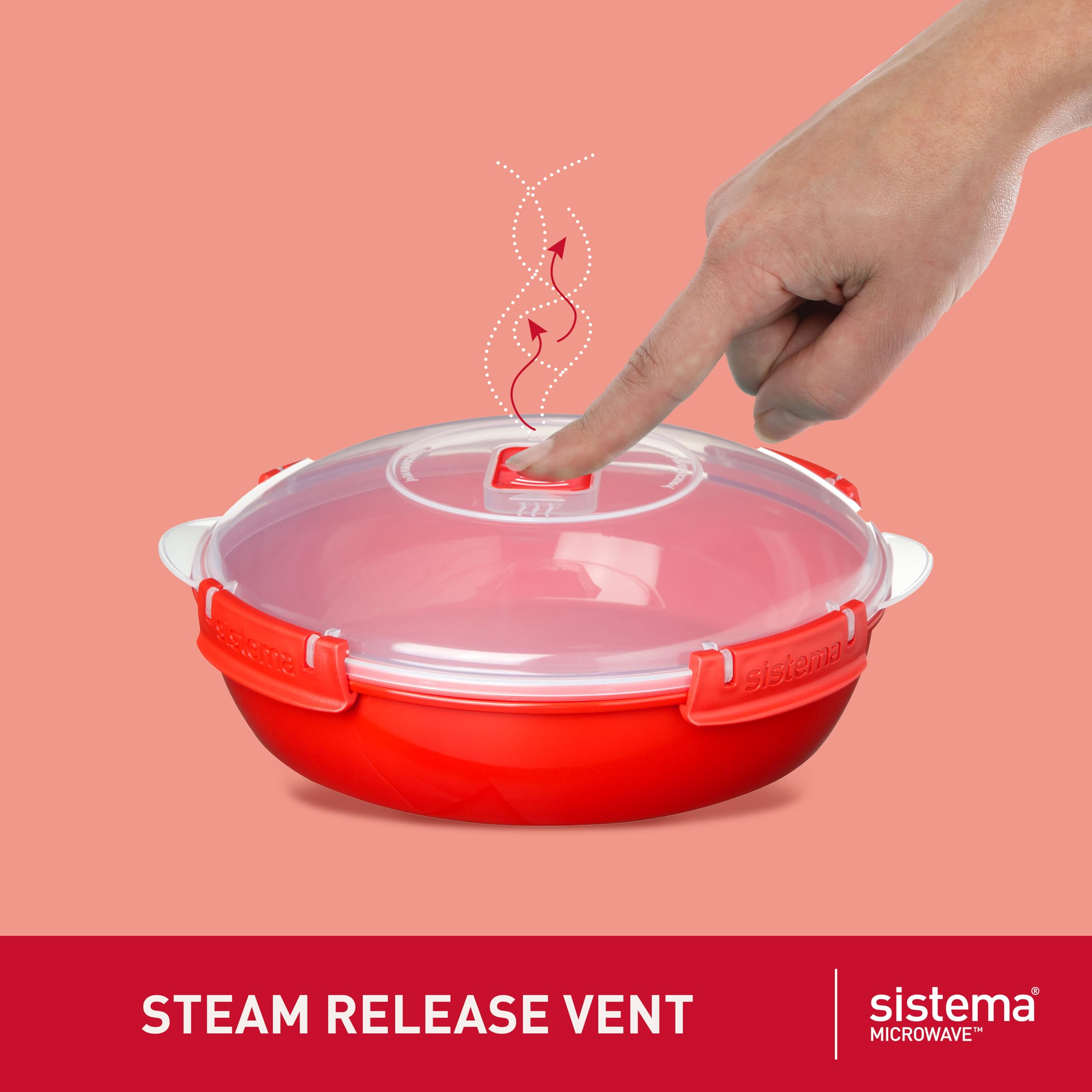 Sistema Round Microwave Container - 1.3L Capacity | Steam Release Vent | Red Plastic | 1 Count 3