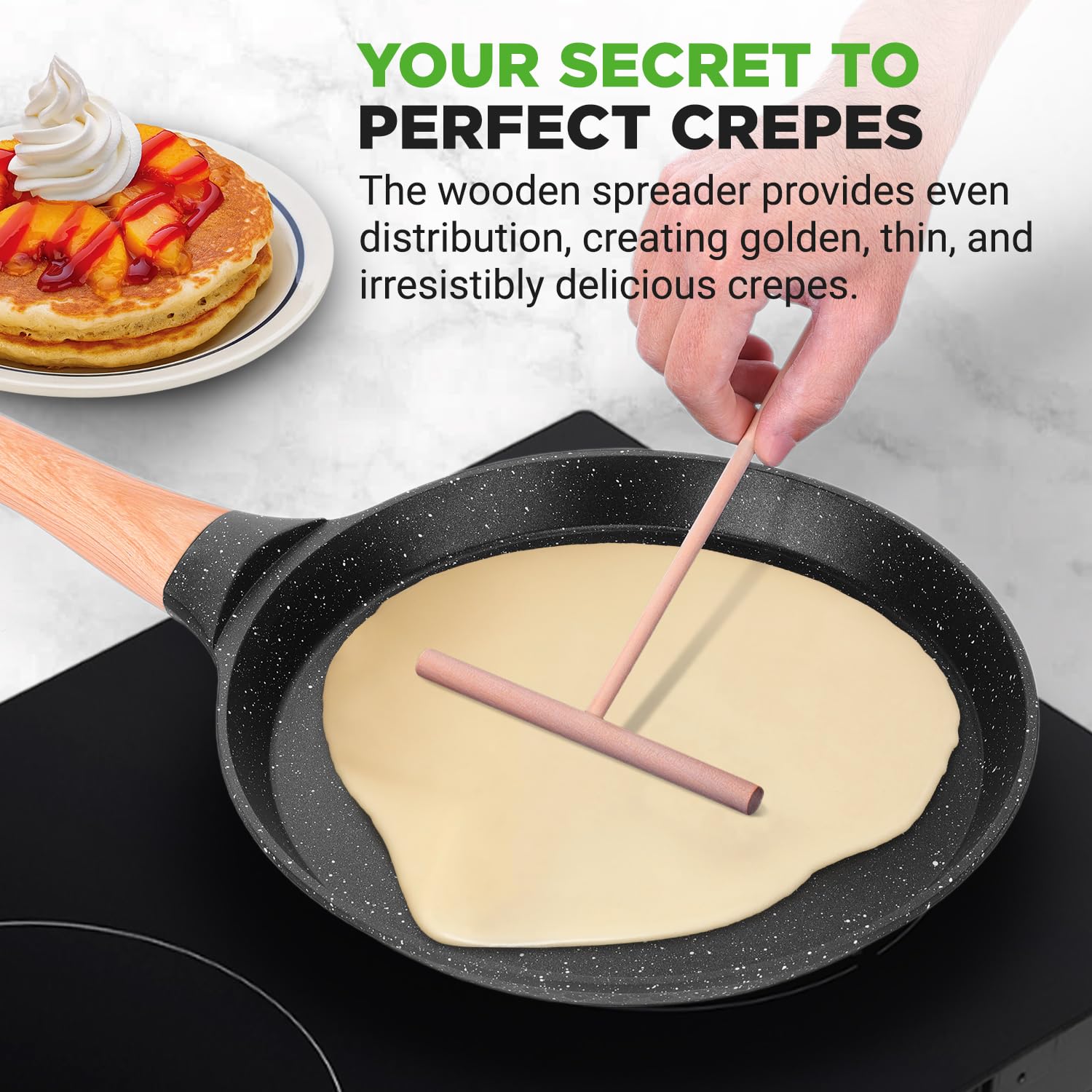 Nutrichef Non-Stick Crepe Pan 24cm Marble Coated with Wooden Spreader | Induction Base | PFOA/PFOS Free 2