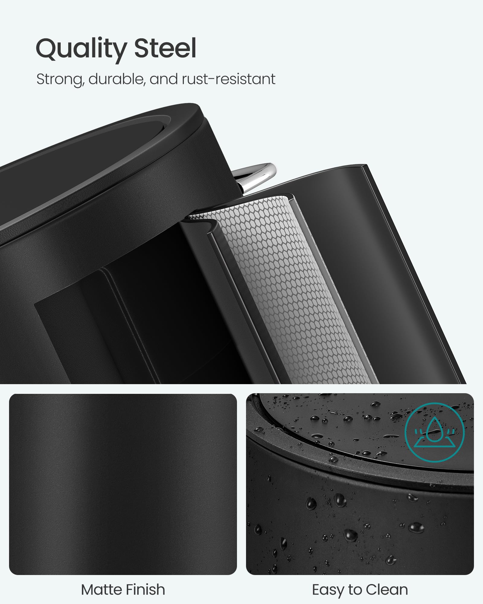 SONGMICS Bathroom Bin with Lid - 6 L Capacity | Soft-Close | Foot Pedal Operated | Ink Black Steel 4